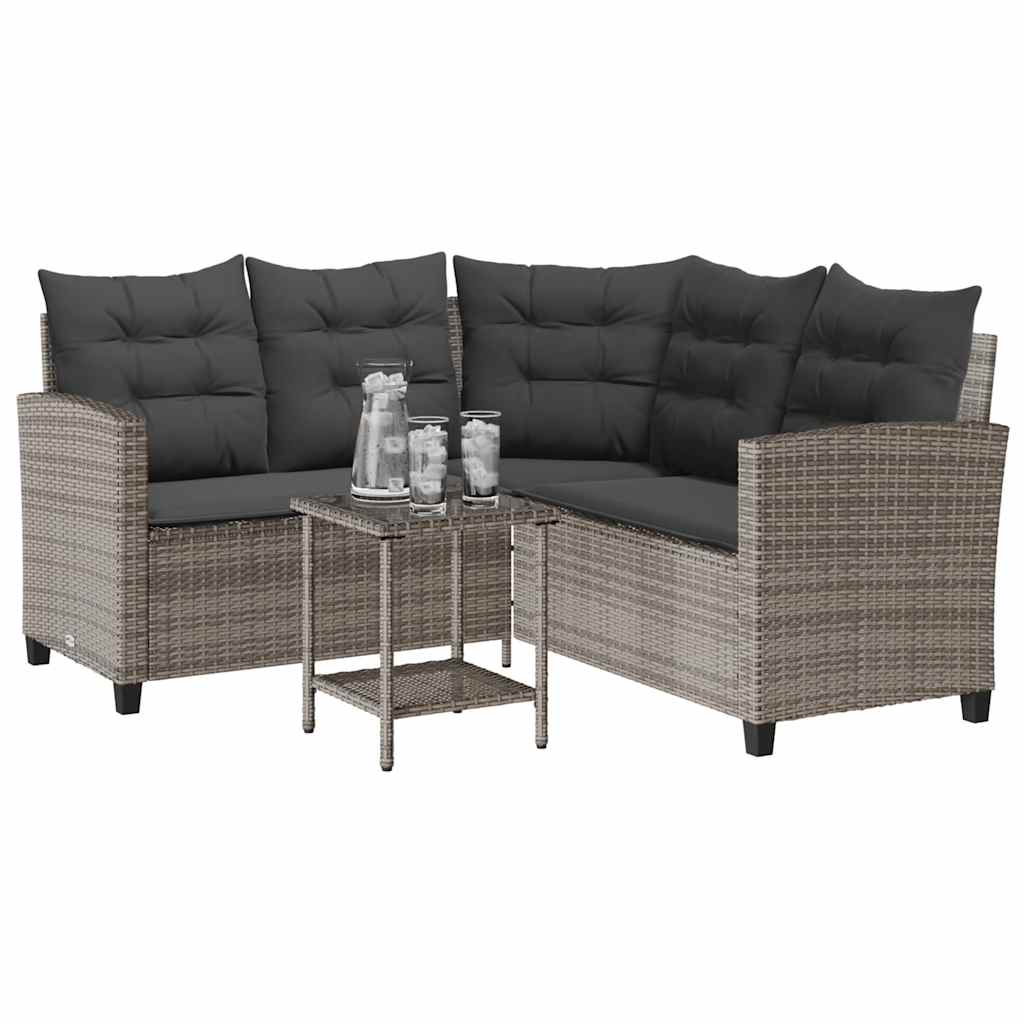 vidaXL Sofa ogrodowa ze stołem i poduszkami w kształcie litery L