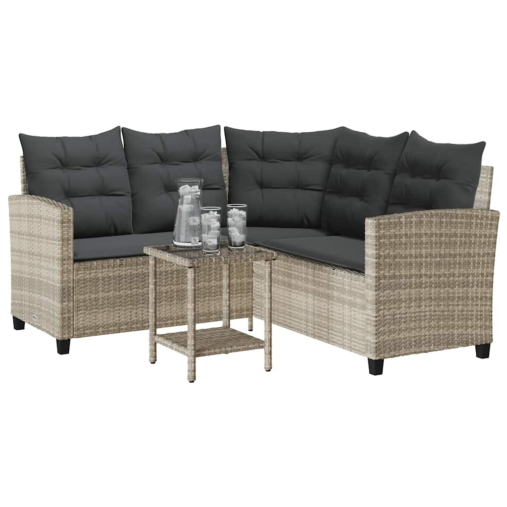vidaXL Sofa ogrodowa ze stołem i poduszkami w kształcie litery L