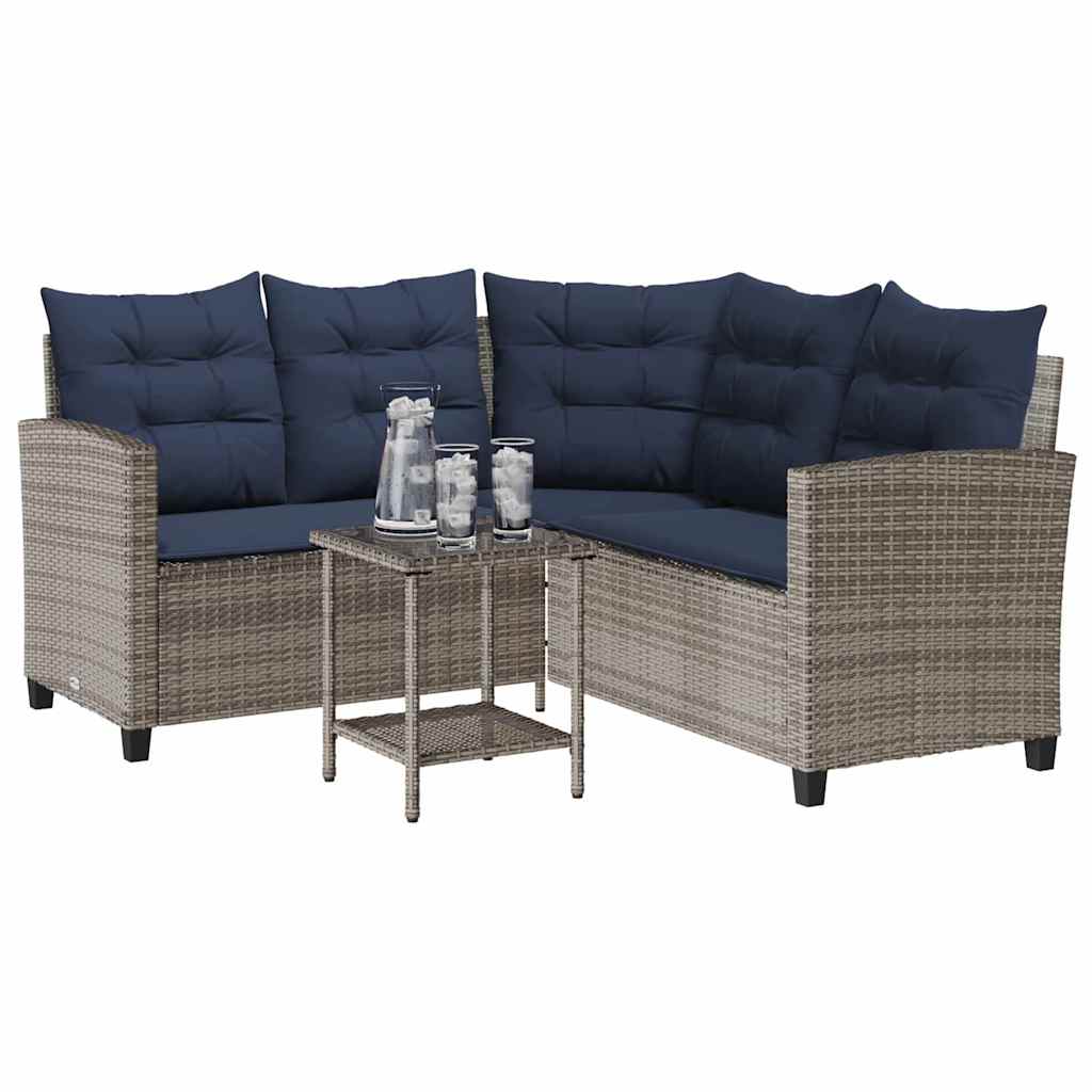 vidaXL Sofa ogrodowa ze stołem i poduszkami w kształcie litery L