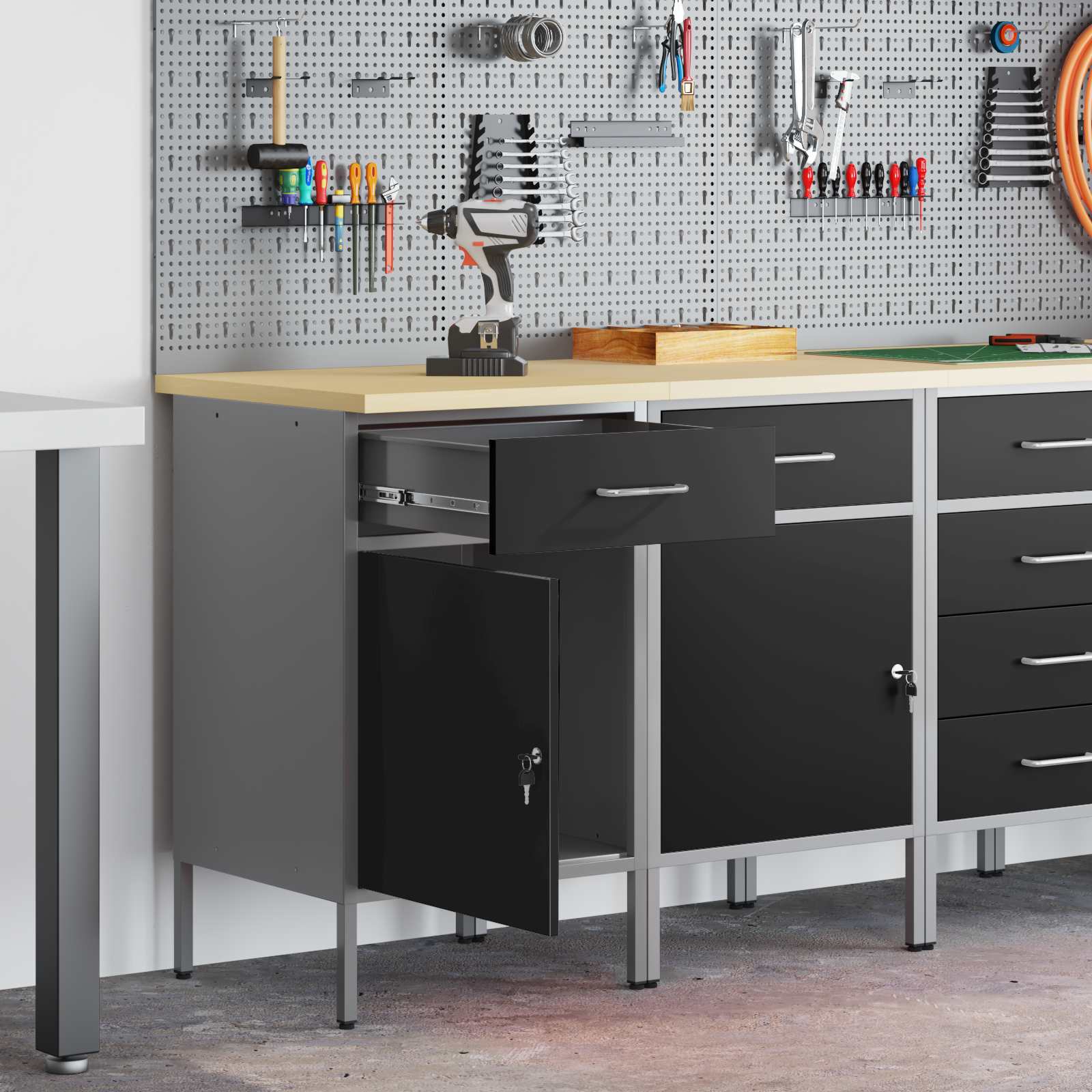 vidaXL Szafka robocza z szufladą 2 pcs Czarny i szary 100 x 55 x 85 cm