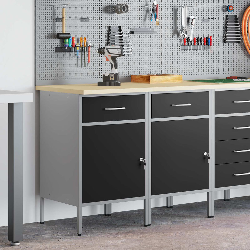 vidaXL Szafka robocza z szufladą 2 pcs Czarny i szary 100 x 55 x 85 cm