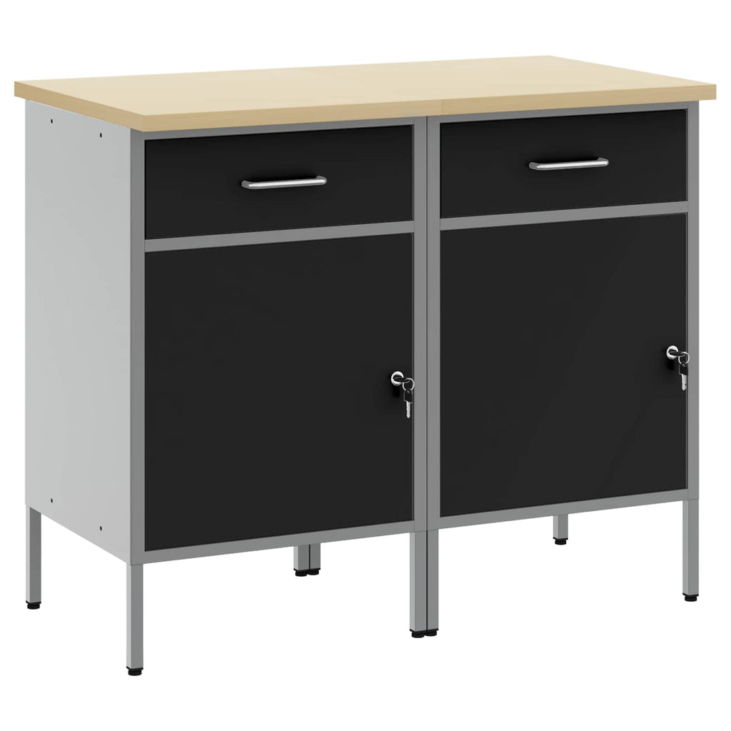 vidaXL Szafka robocza z szufladą 2 pcs Czarny i szary 100 x 55 x 85 cm