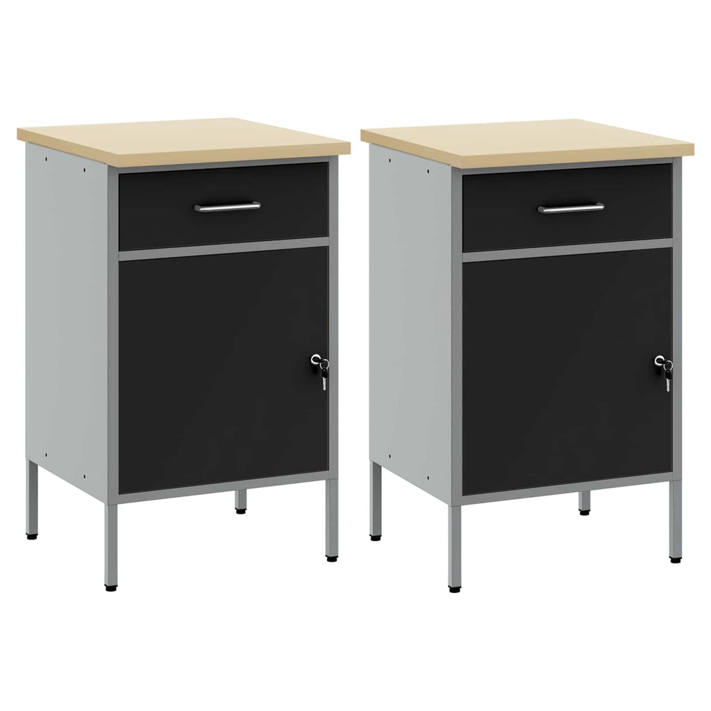 vidaXL Szafka robocza z szufladą 2 pcs Czarny i szary 100 x 55 x 85 cm