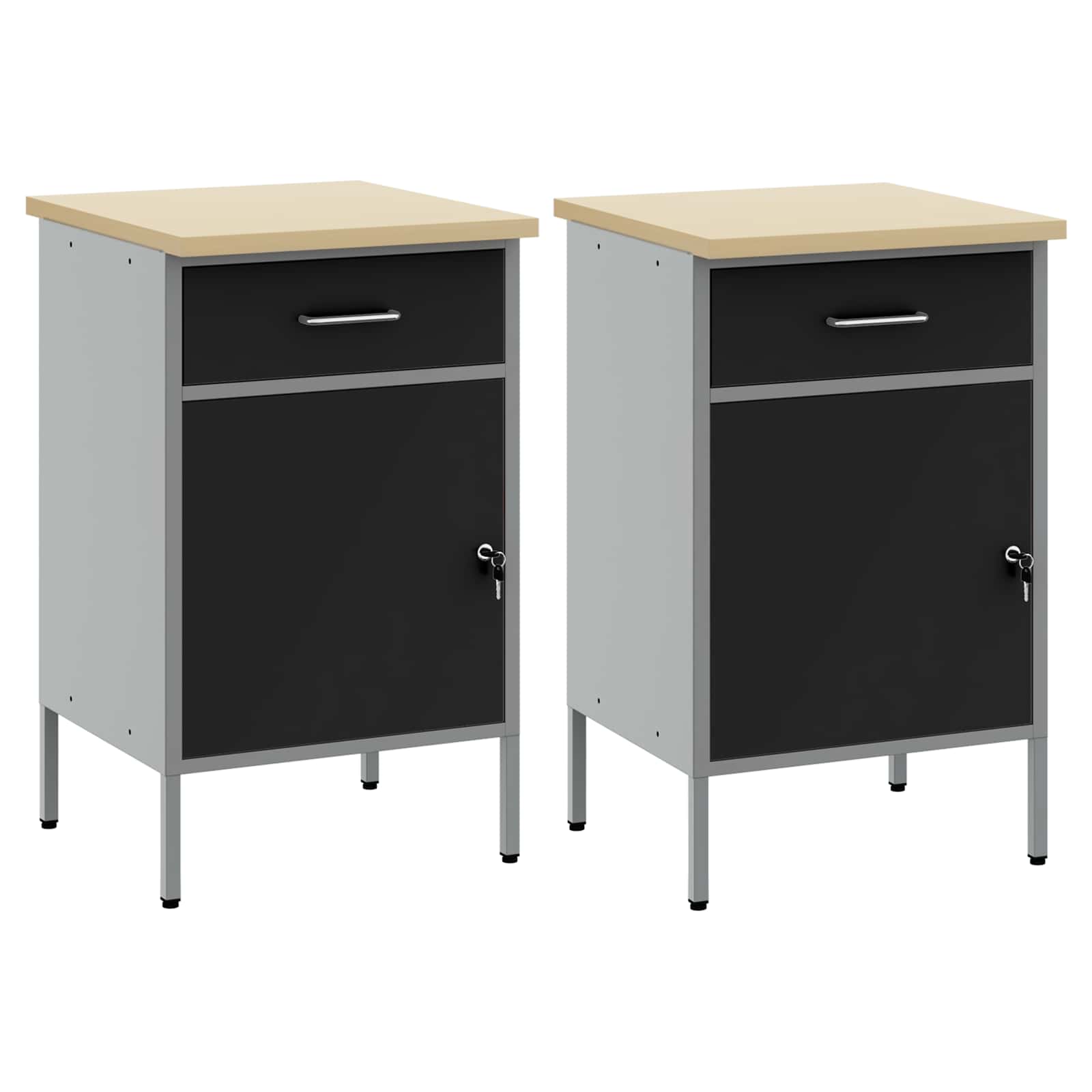 vidaXL Szafka robocza z szufladą 2 pcs Czarny i szary 100 x 55 x 85 cm