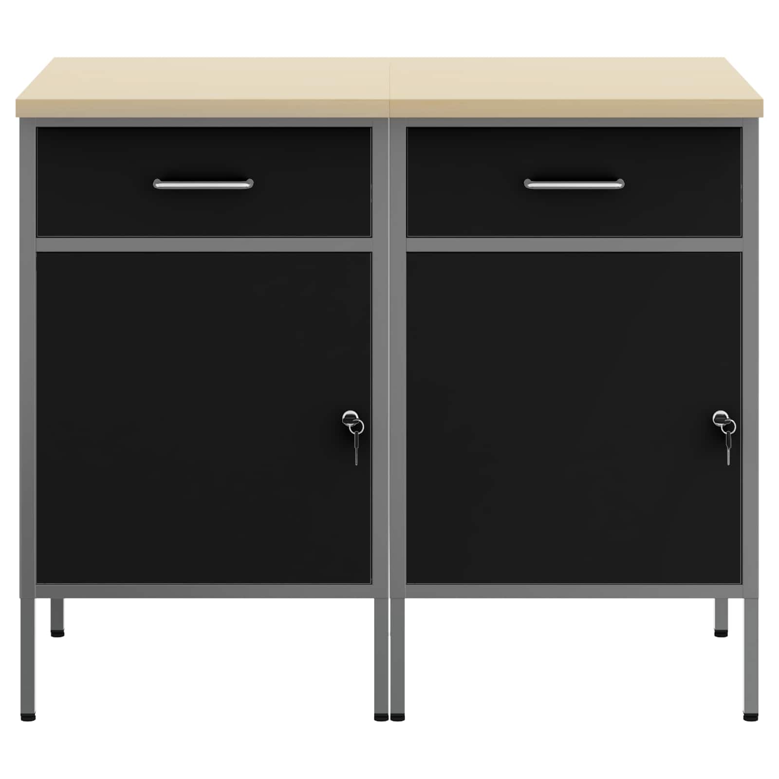vidaXL Szafka robocza z szufladą 2 pcs Czarny i szary 100 x 55 x 85 cm