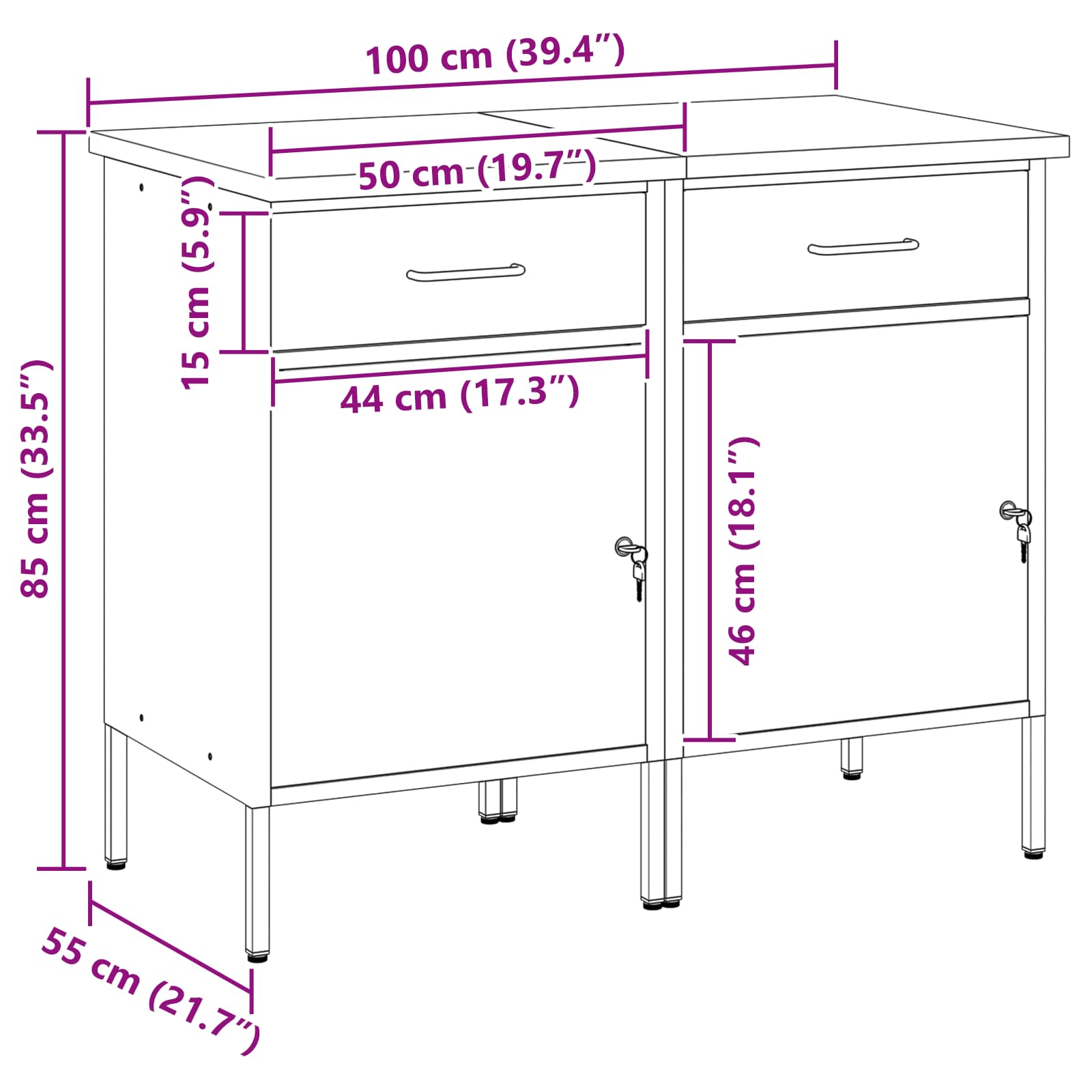 vidaXL Szafka robocza z szufladą 2 pcs Czarny i szary 100 x 55 x 85 cm
