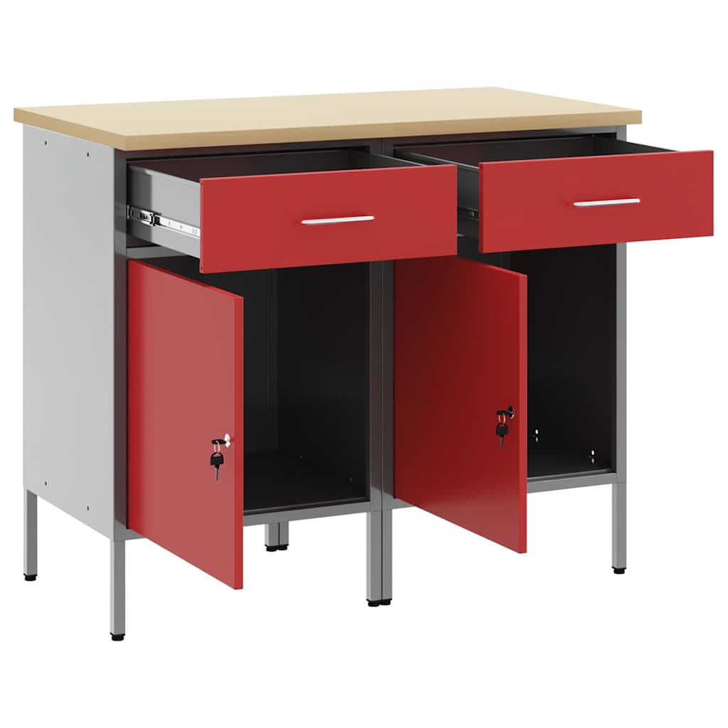 vidaXL Szafka robocza 2 pcs Czerwony i Szary 100 x 55 x 85 cm