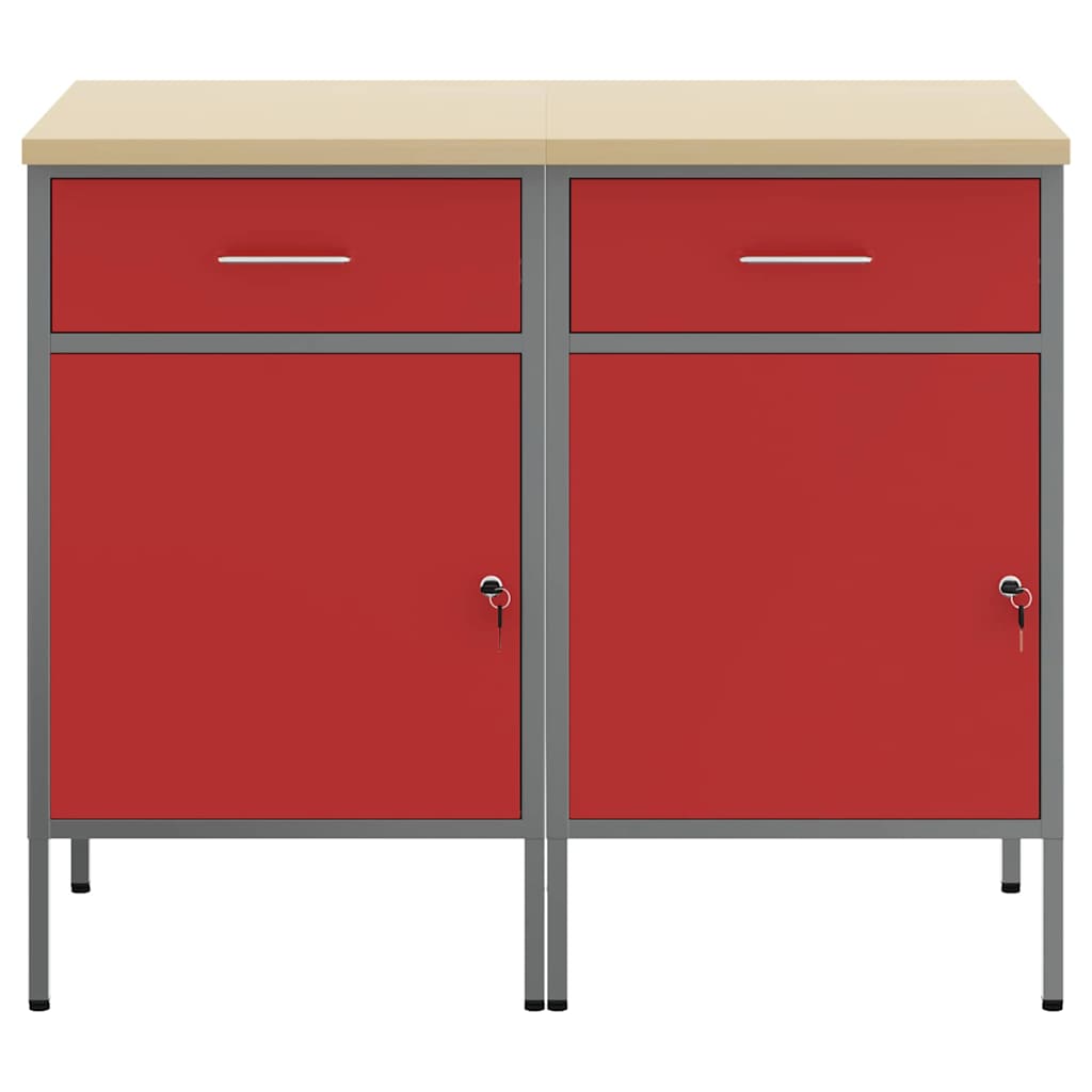 vidaXL Szafka robocza 2 pcs Czerwony i Szary 100 x 55 x 85 cm