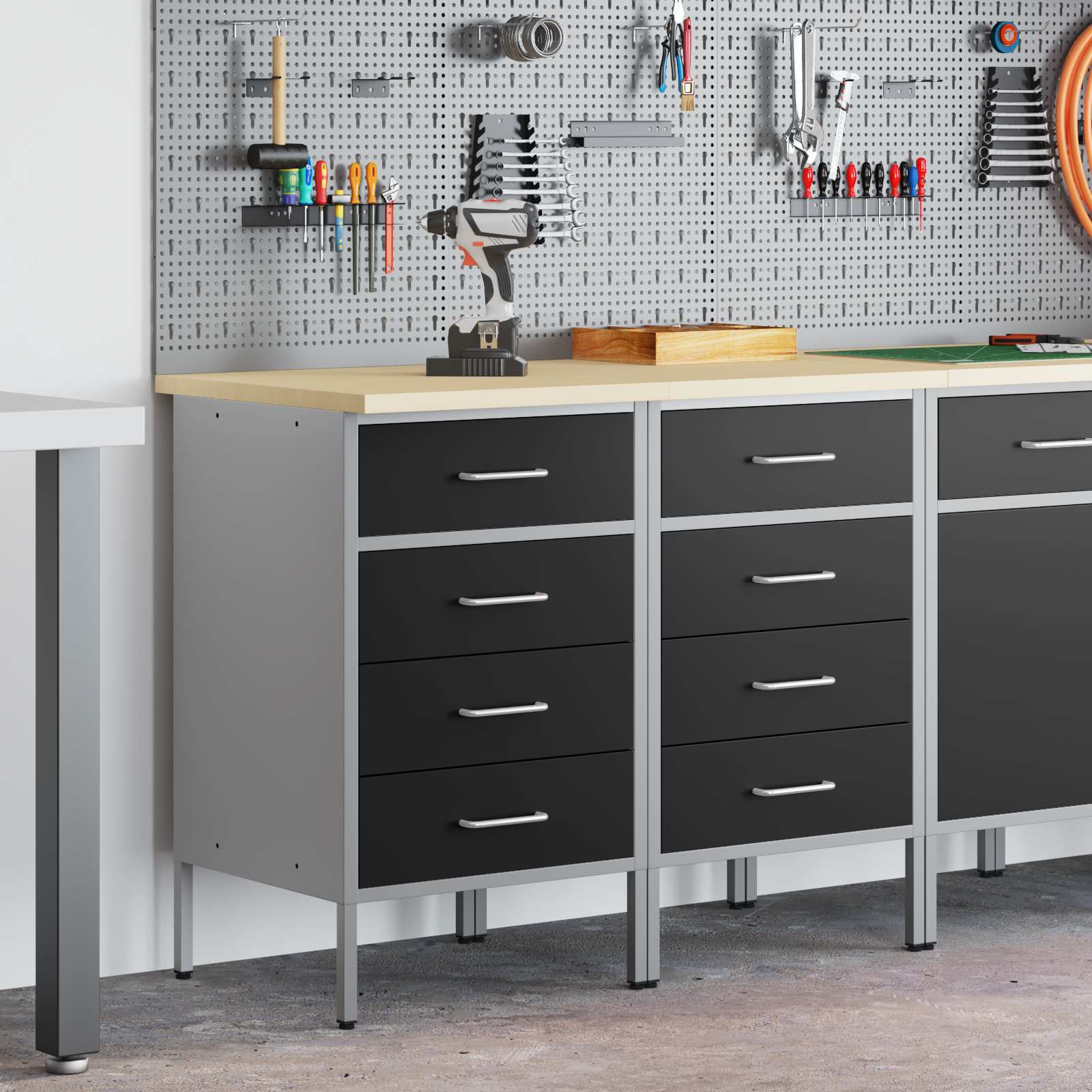 vidaXL Szafka robocza z szufladą 2 pcs Czarny i szary 100 x 55 x 85 cm