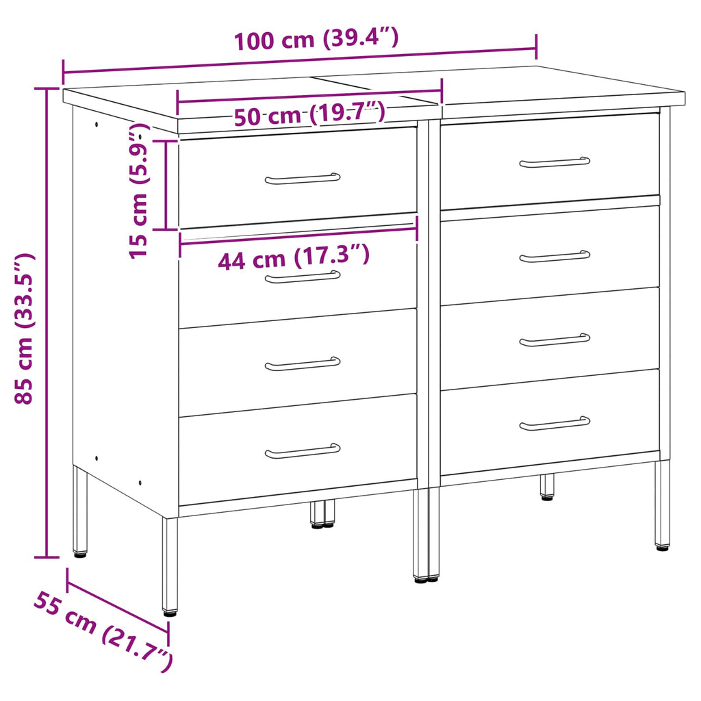 vidaXL Szafka robocza z szufladą 2 pcs Czarny i szary 100 x 55 x 85 cm