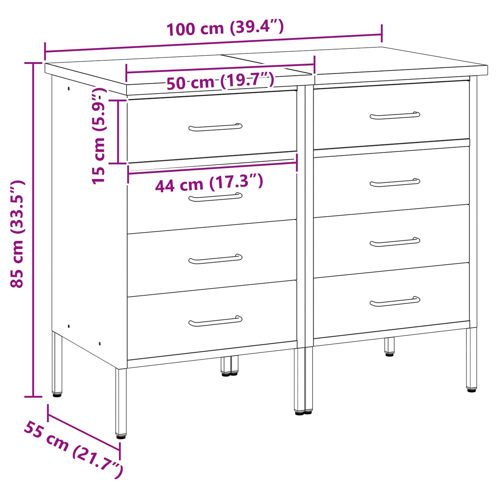 vidaXL Szafka robocza z szufladą 2 pcs Czarny i szary 100 x 55 x 85 cm