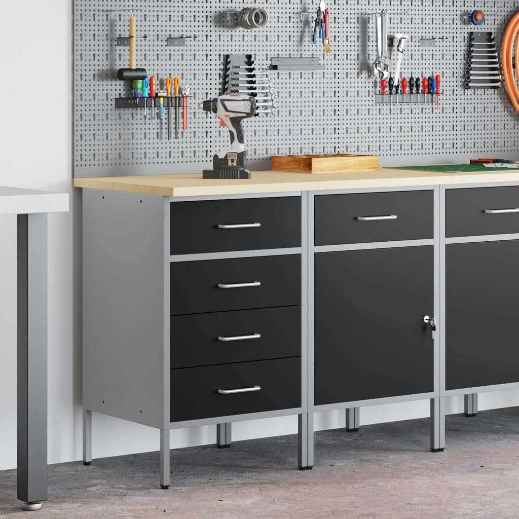 vidaXL Szafka robocza z szufladą 2 pcs Czarny i szary 100 x 55 x 85 cm