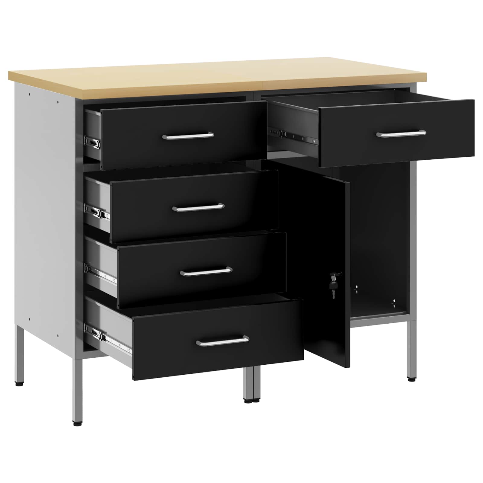 vidaXL Szafka robocza z szufladą 2 pcs Czarny i szary 100 x 55 x 85 cm