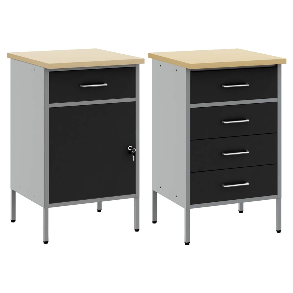 vidaXL Szafka robocza z szufladą 2 pcs Czarny i szary 100 x 55 x 85 cm