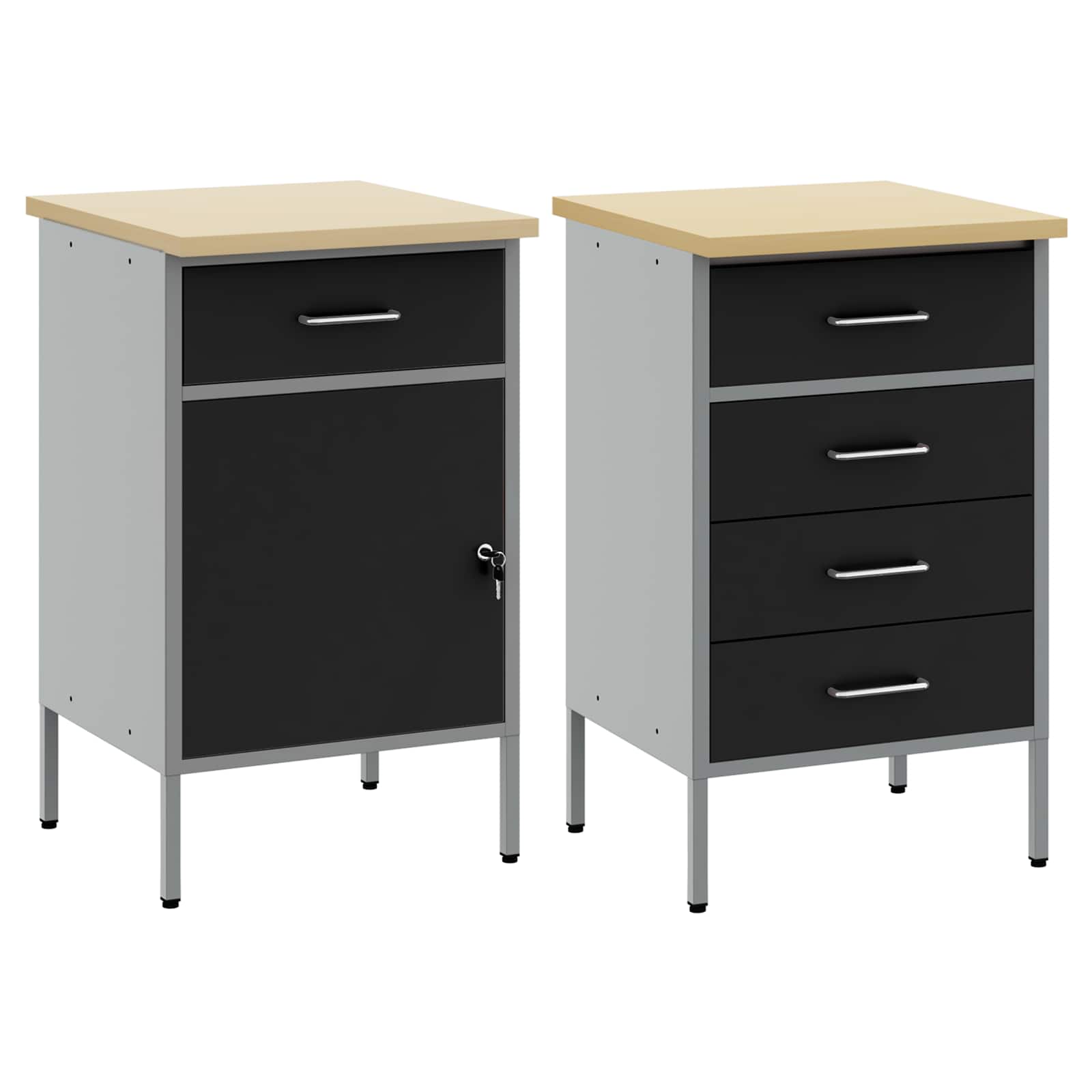 vidaXL Szafka robocza z szufladą 2 pcs Czarny i szary 100 x 55 x 85 cm