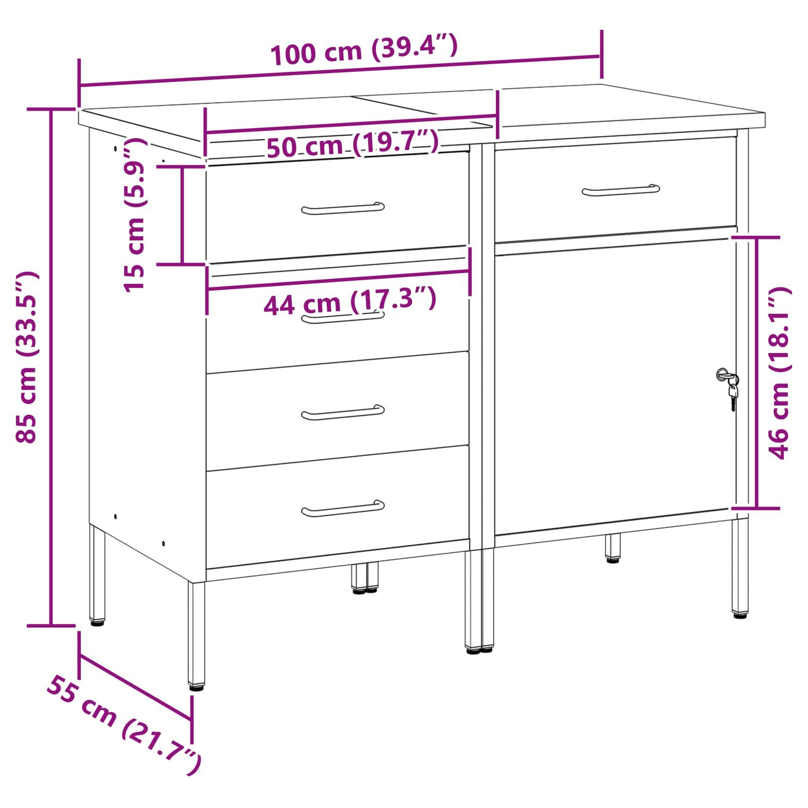 vidaXL Szafka robocza z szufladą 2 pcs Czarny i szary 100 x 55 x 85 cm