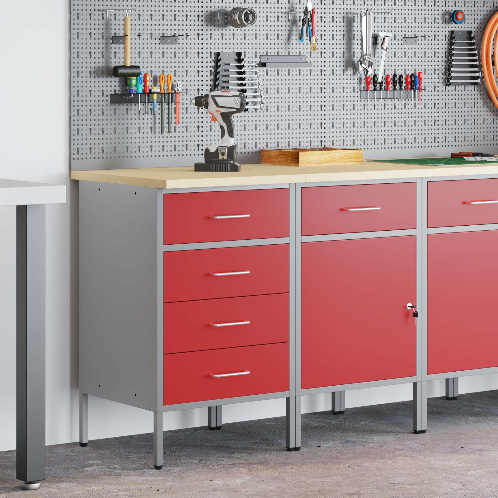 vidaXL Szafka robocza 2 pcs Czerwony i Szary 100 x 55 x 85 cm