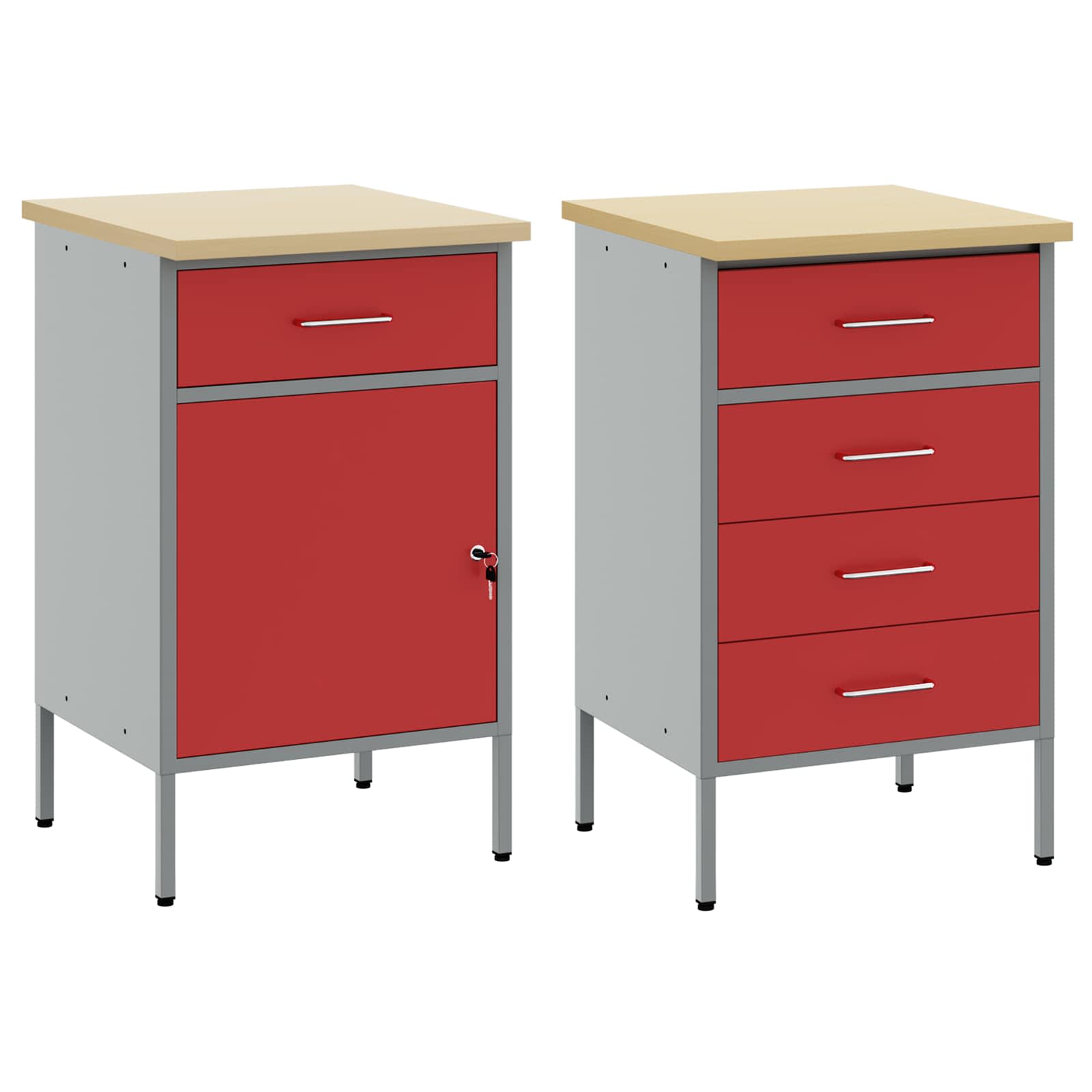 vidaXL Szafka robocza 2 pcs Czerwony i Szary 100 x 55 x 85 cm