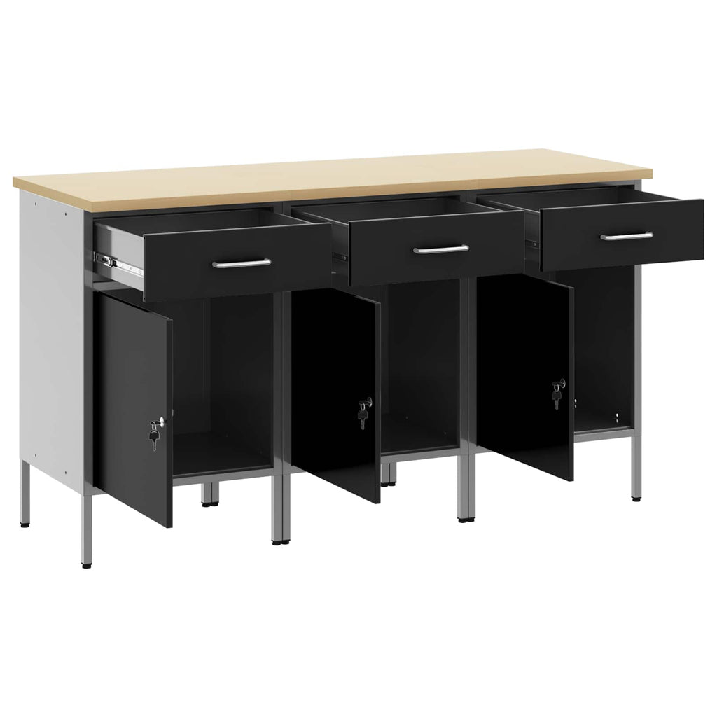 vidaXL Szafka robocza z szufladą 3 pcs Czarny i szary 150 x 55 x 85 cm