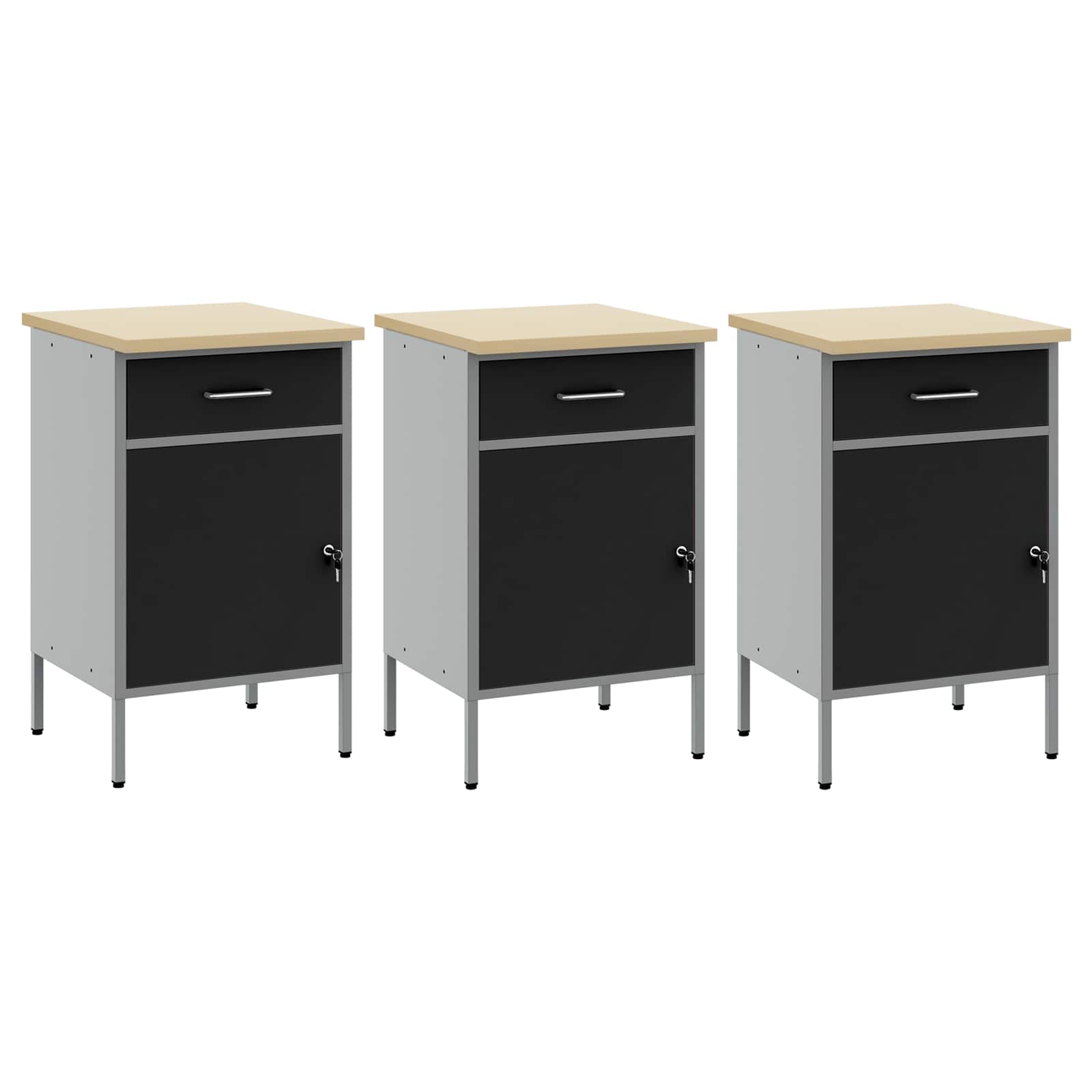 vidaXL Szafka robocza z szufladą 3 pcs Czarny i szary 150 x 55 x 85 cm