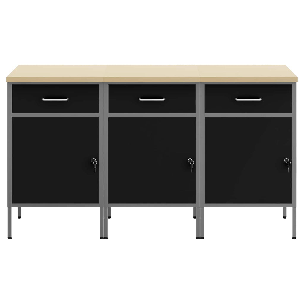 vidaXL Szafka robocza z szufladą 3 pcs Czarny i szary 150 x 55 x 85 cm