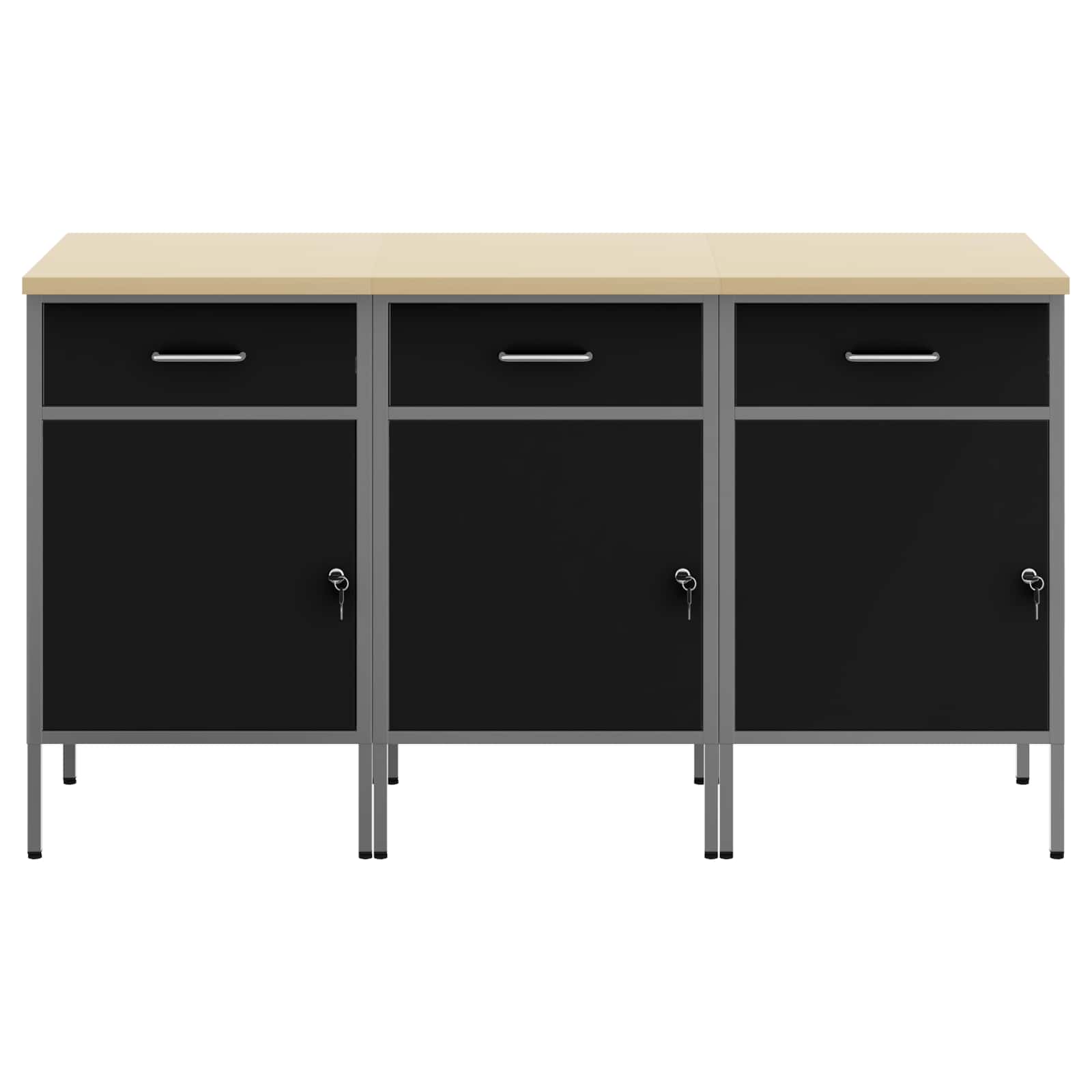 vidaXL Szafka robocza z szufladą 3 pcs Czarny i szary 150 x 55 x 85 cm