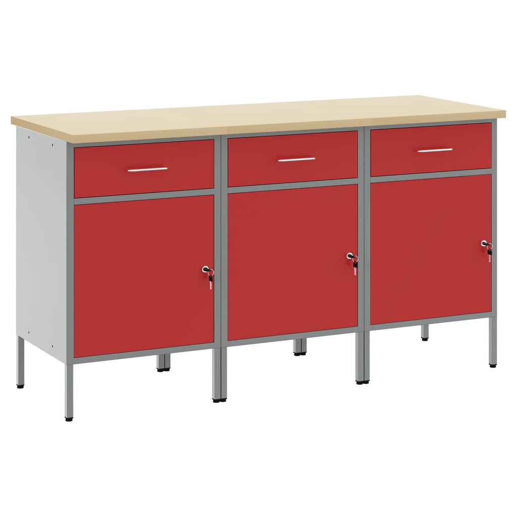 vidaXL Szafka robocza 3 pcs Czerwony i Szary 150 x 55 x 85 cm