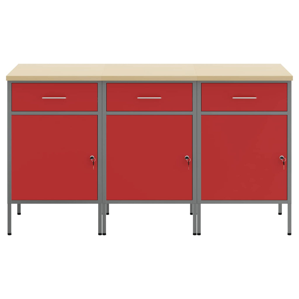 vidaXL Szafka robocza 3 pcs Czerwony i Szary 150 x 55 x 85 cm