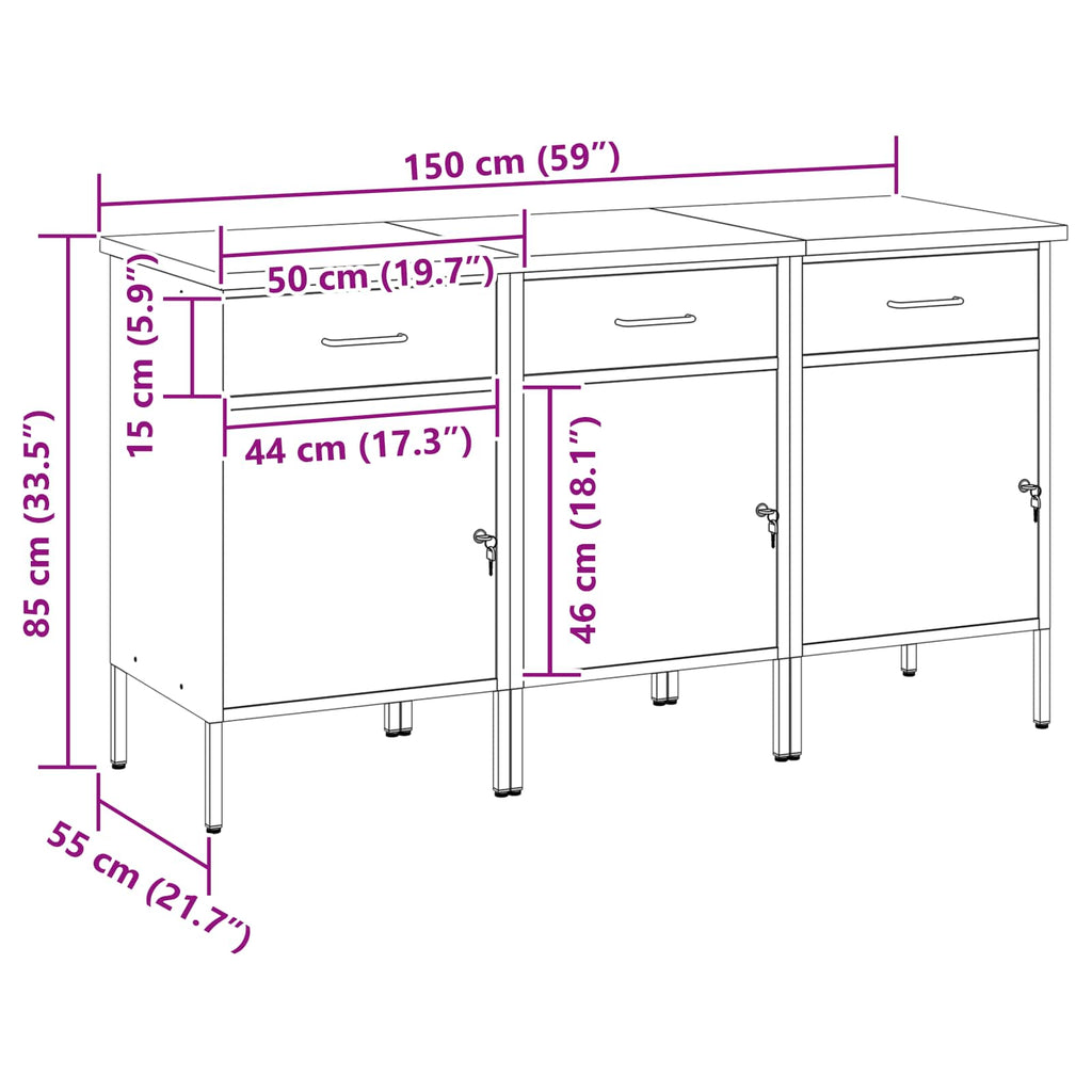 vidaXL Szafka robocza 3 pcs Czerwony i Szary 150 x 55 x 85 cm