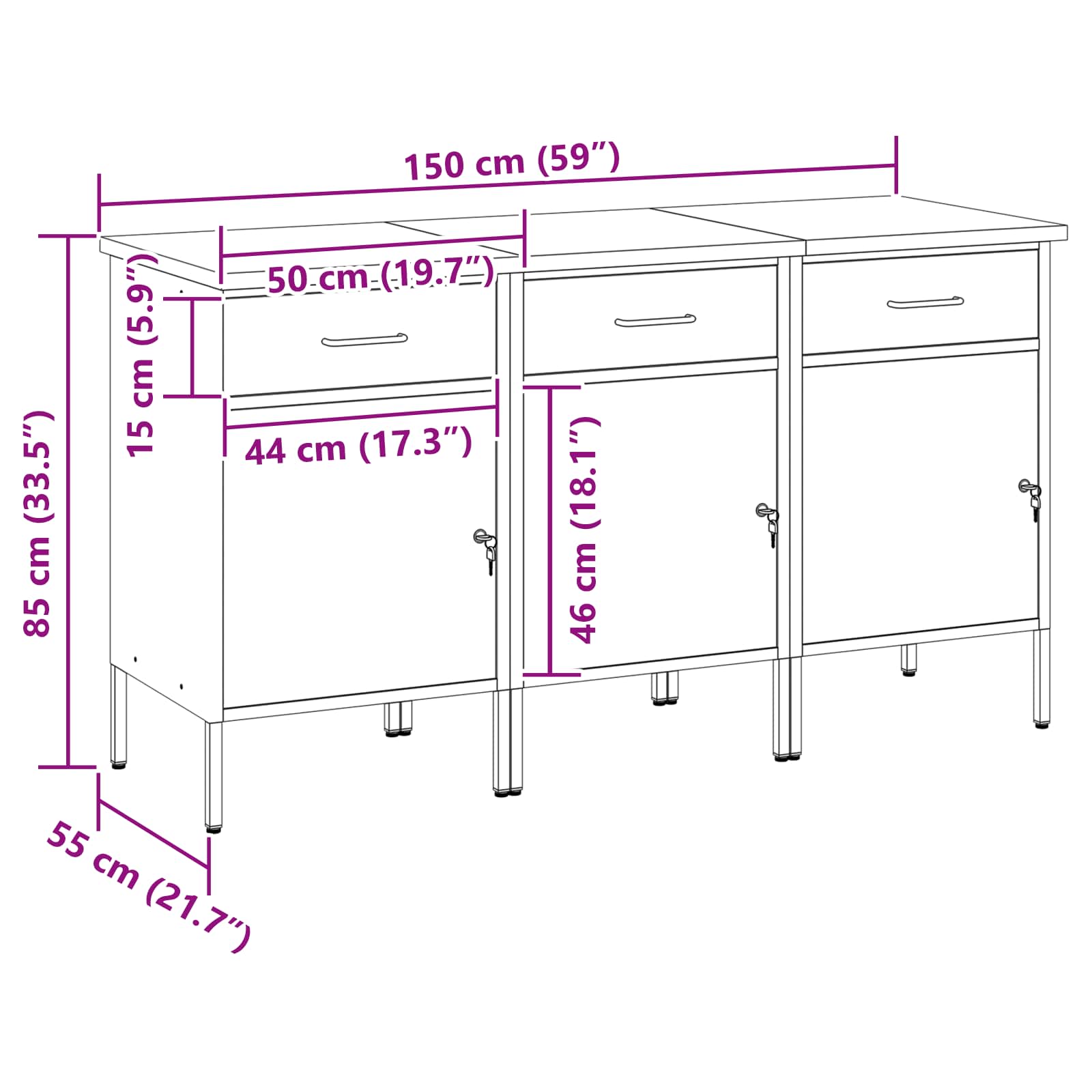 vidaXL Szafka robocza 3 pcs Czerwony i Szary 150 x 55 x 85 cm