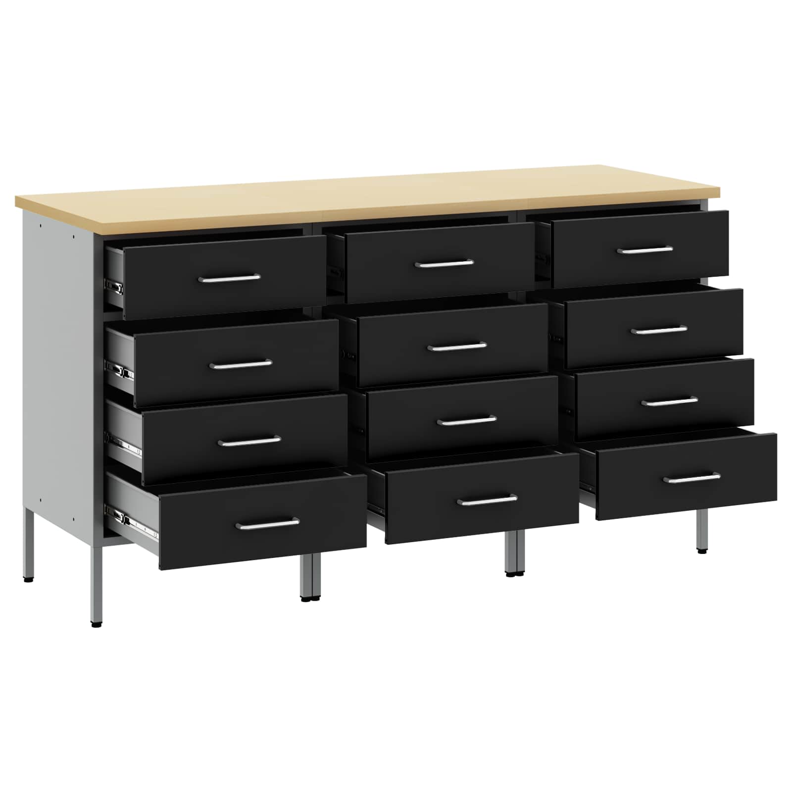 vidaXL Szafka robocza z szufladą 3 pcs Czarny i szary 150 x 55 x 85 cm