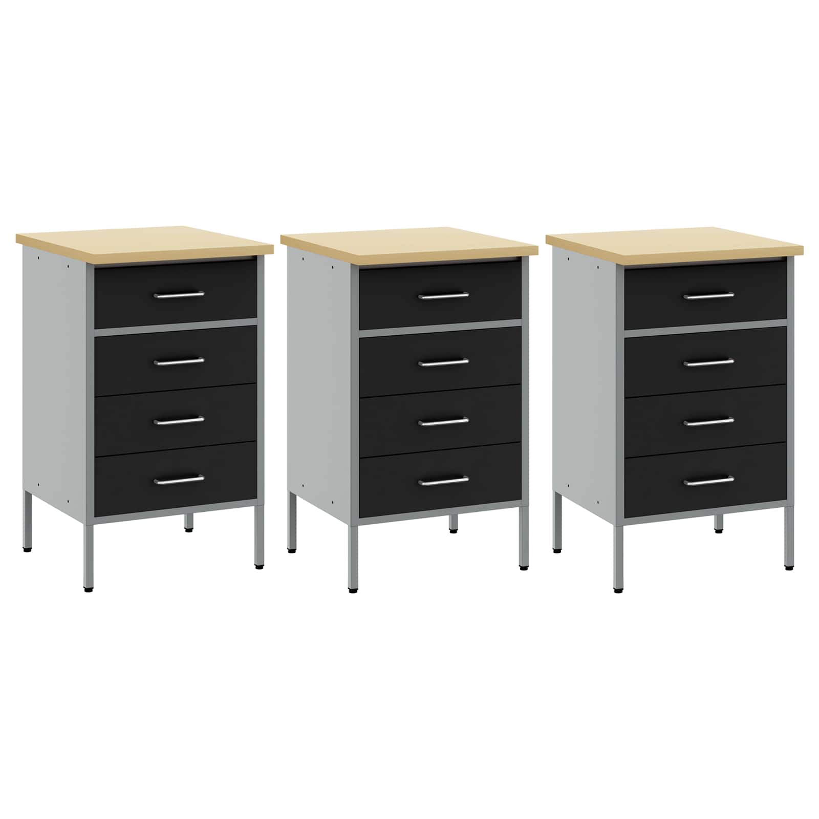 vidaXL Szafka robocza z szufladą 3 pcs Czarny i szary 150 x 55 x 85 cm