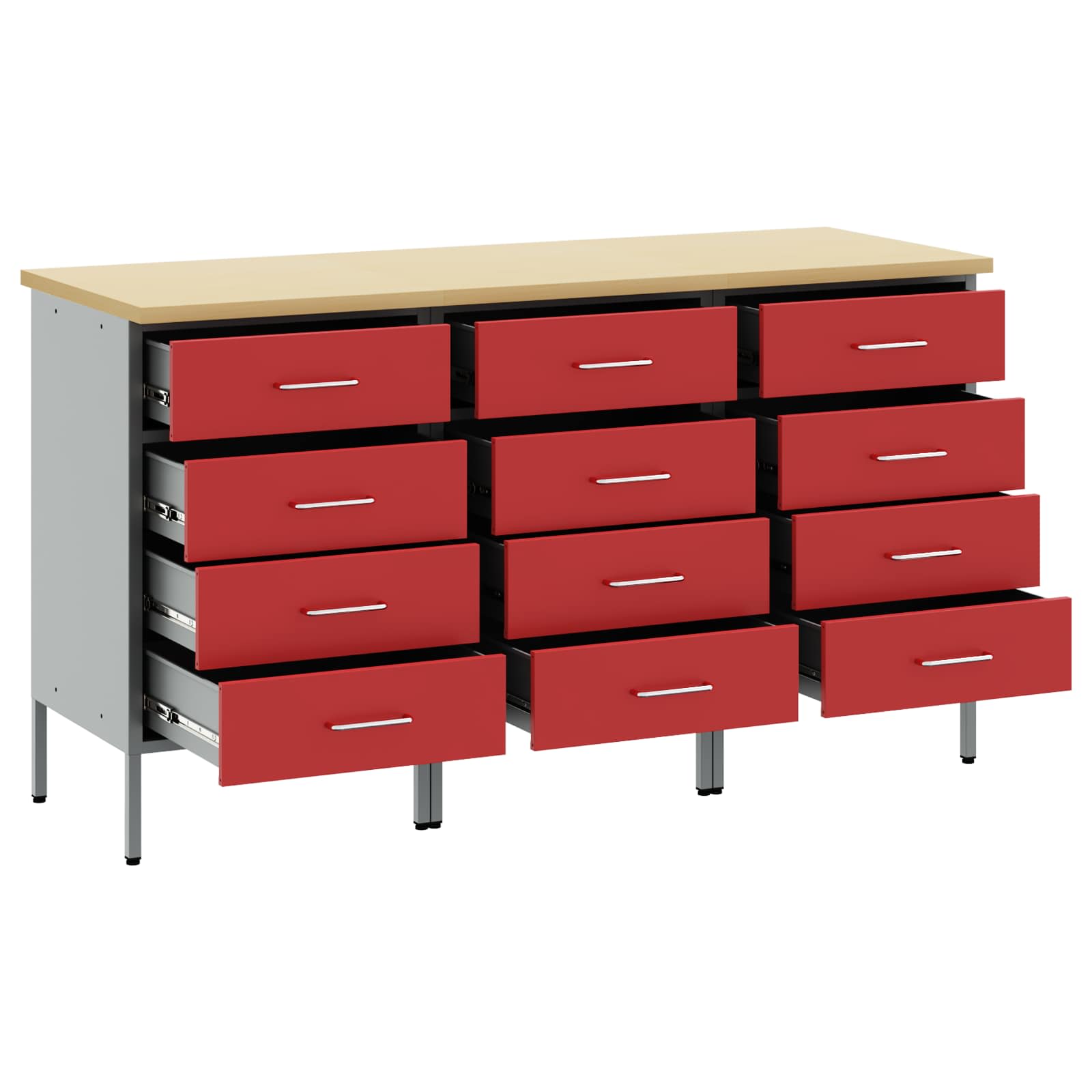 vidaXL Szafka robocza 3 pcs Czerwony i Szary 150 x 55 x 85 cm