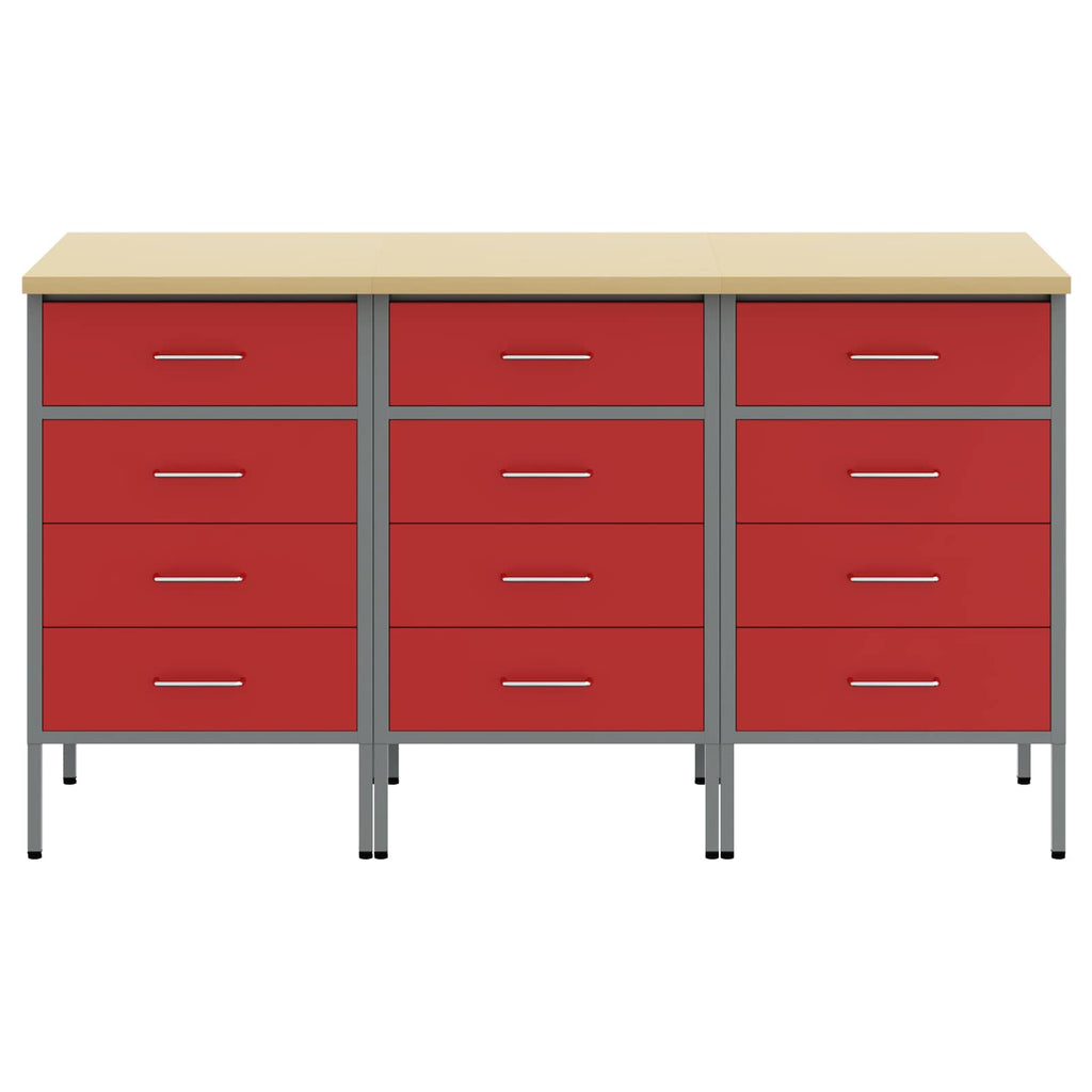 vidaXL Szafka robocza 3 pcs Czerwony i Szary 150 x 55 x 85 cm