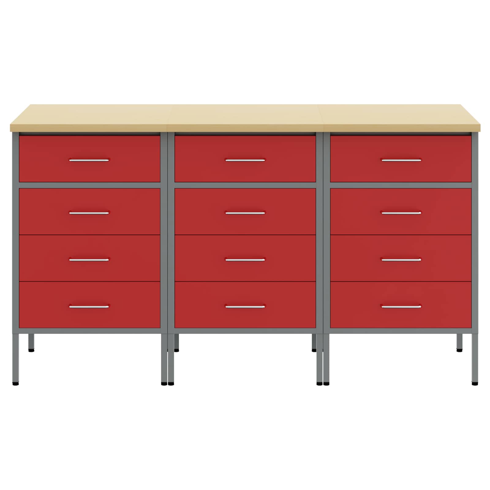 vidaXL Szafka robocza 3 pcs Czerwony i Szary 150 x 55 x 85 cm