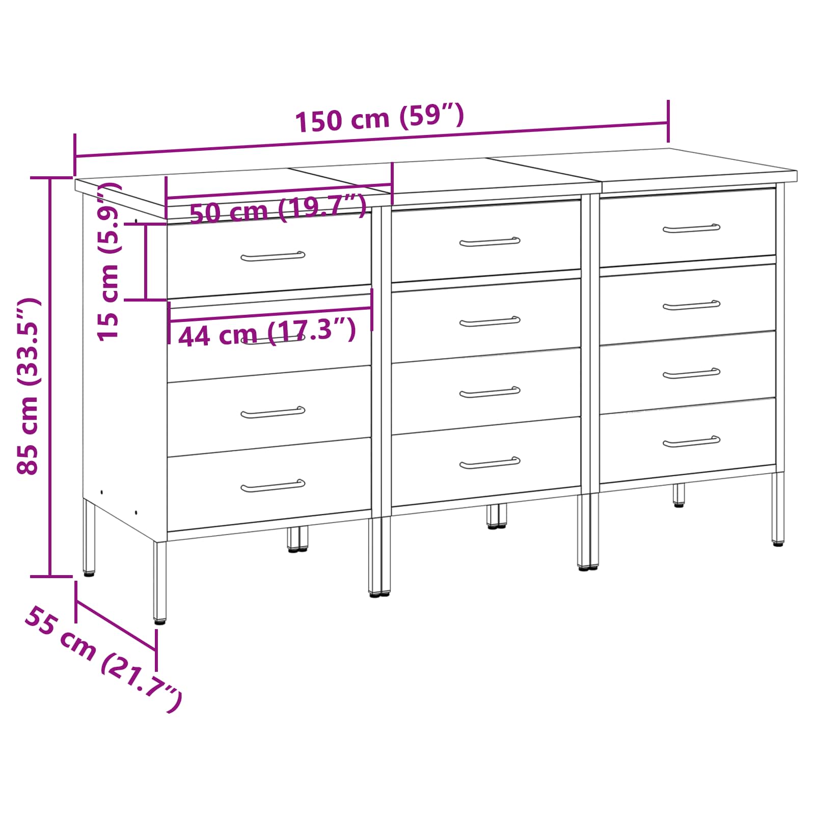 vidaXL Szafka robocza 3 pcs Czerwony i Szary 150 x 55 x 85 cm