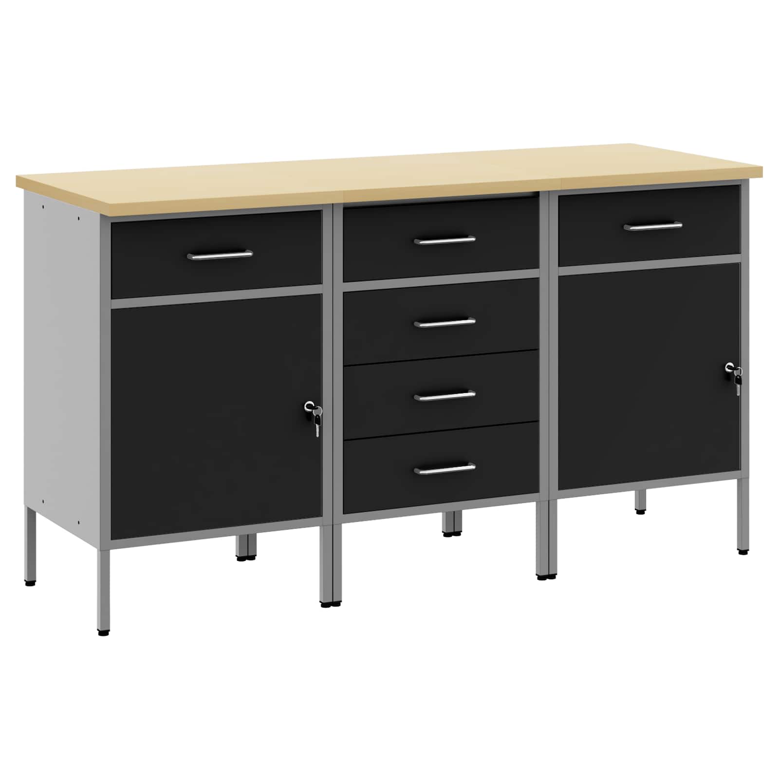vidaXL Szafka robocza z szufladą 3 pcs Czarny i szary 150 x 55 x 85 cm