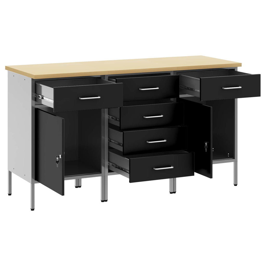 vidaXL Szafka robocza z szufladą 3 pcs Czarny i szary 150 x 55 x 85 cm