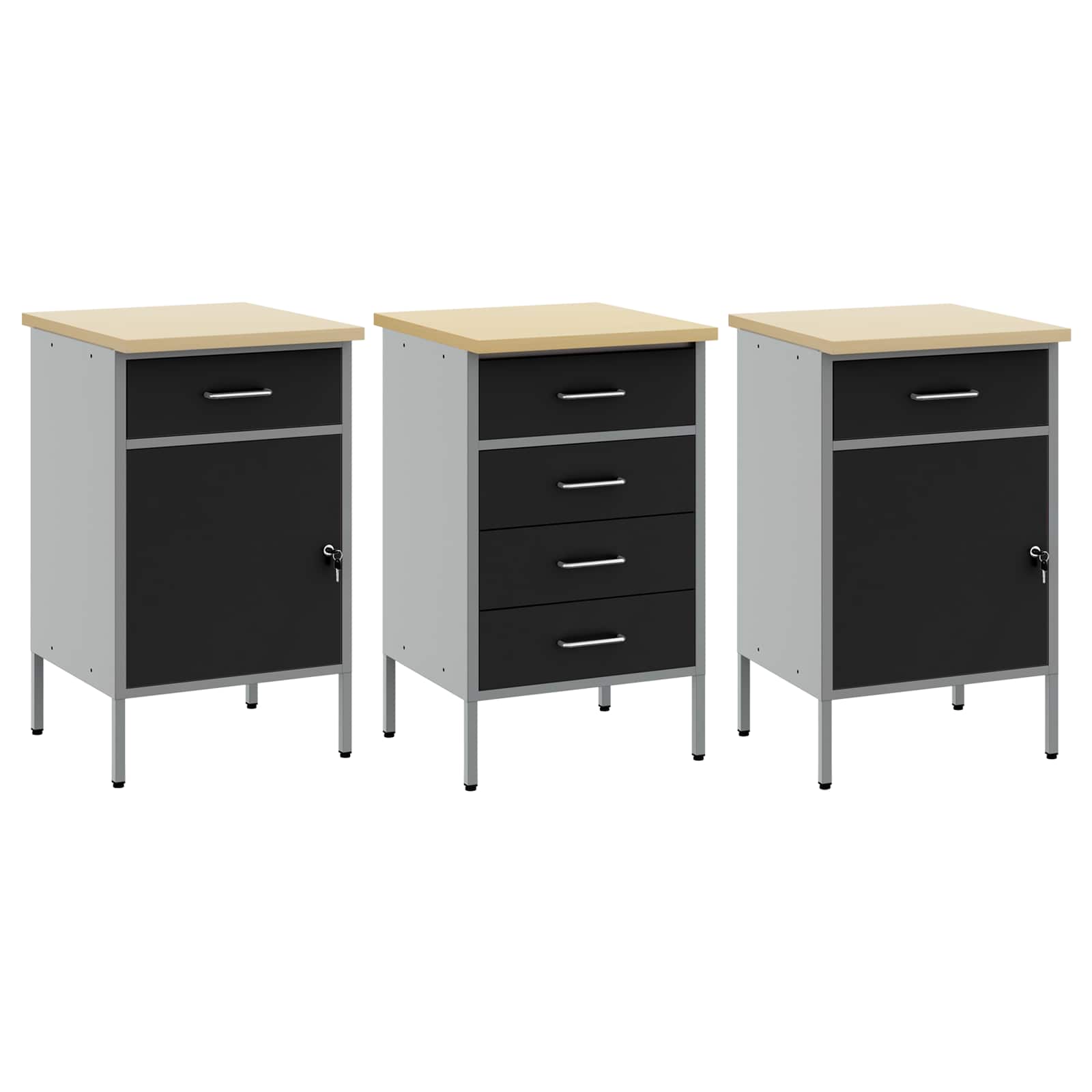 vidaXL Szafka robocza z szufladą 3 pcs Czarny i szary 150 x 55 x 85 cm