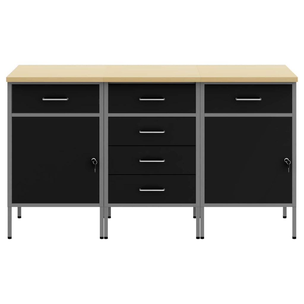 vidaXL Szafka robocza z szufladą 3 pcs Czarny i szary 150 x 55 x 85 cm