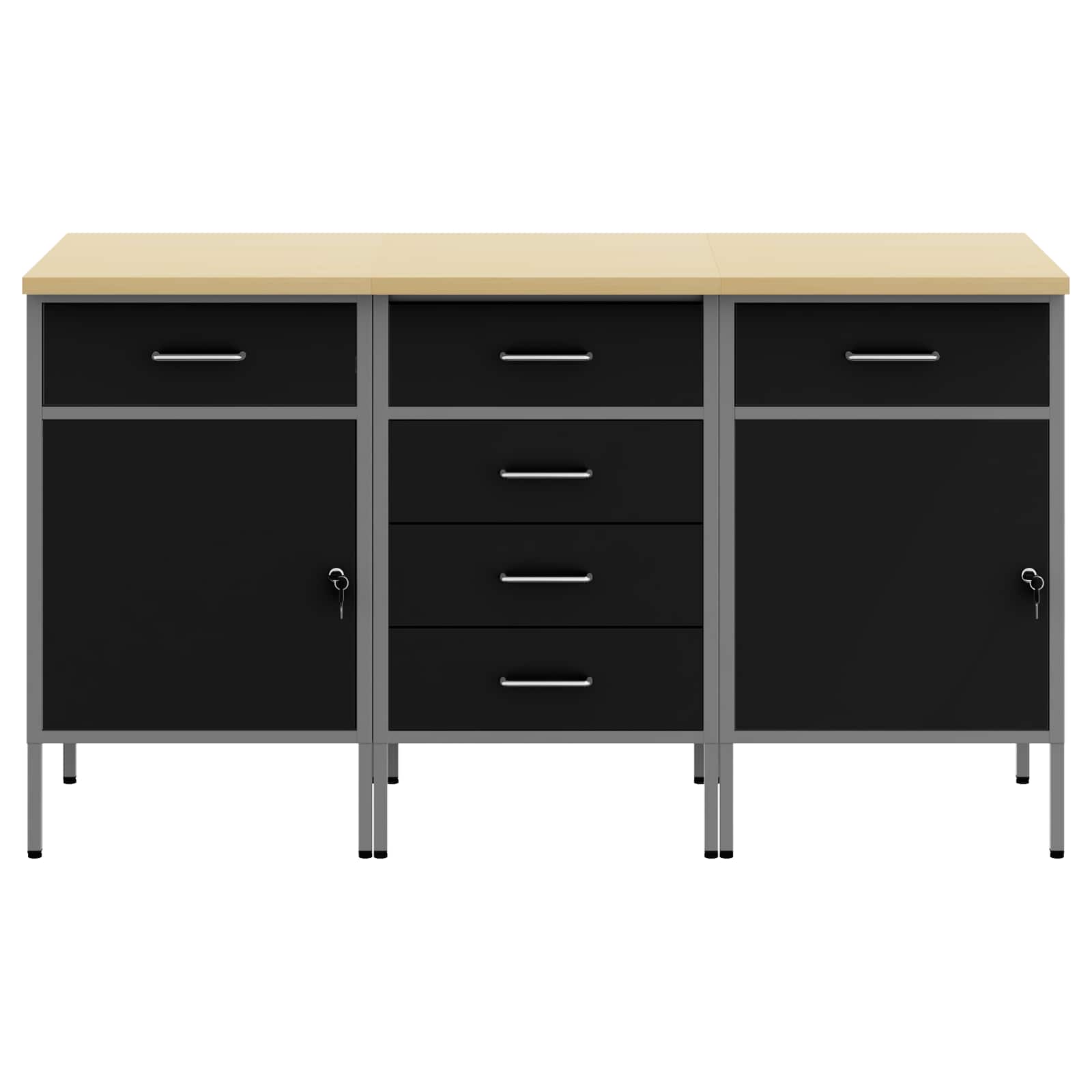 vidaXL Szafka robocza z szufladą 3 pcs Czarny i szary 150 x 55 x 85 cm