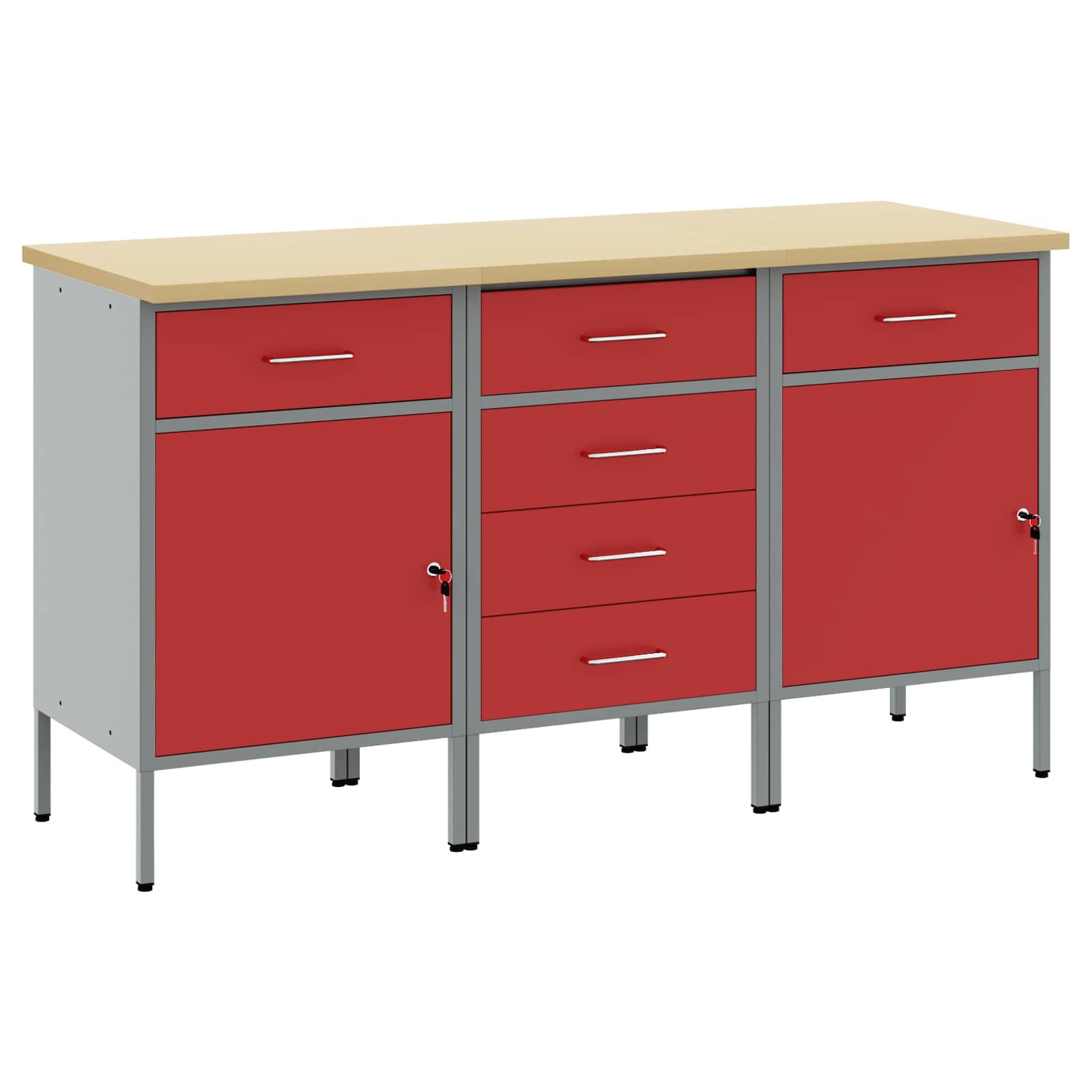 vidaXL Szafka robocza 3 pcs Czerwony i Szary 150 x 55 x 85 cm