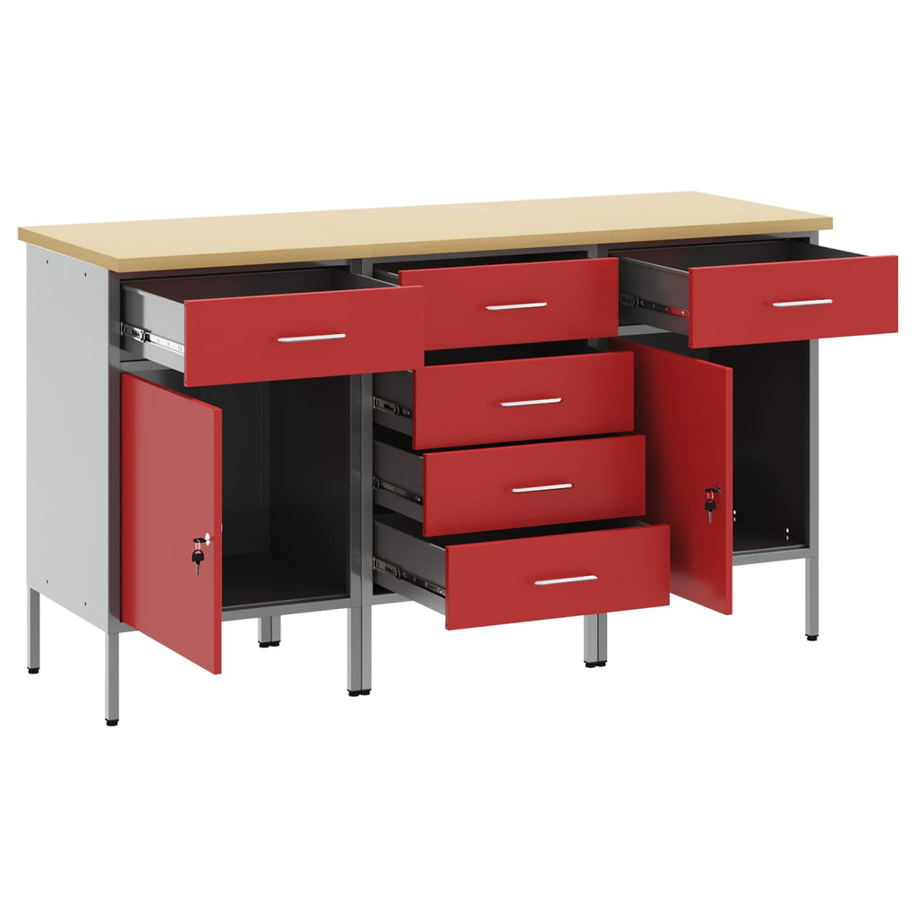 vidaXL Szafka robocza 3 pcs Czerwony i Szary 150 x 55 x 85 cm