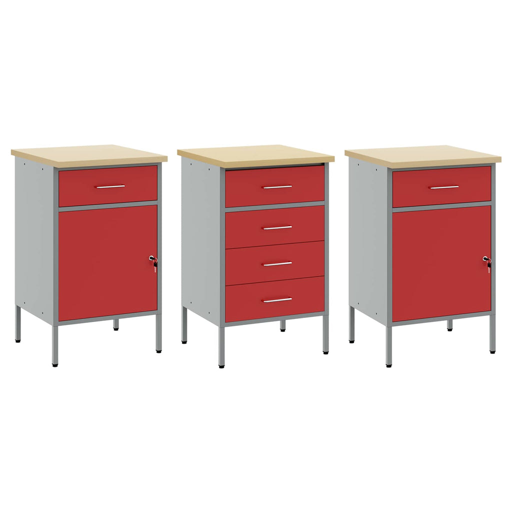 vidaXL Szafka robocza 3 pcs Czerwony i Szary 150 x 55 x 85 cm