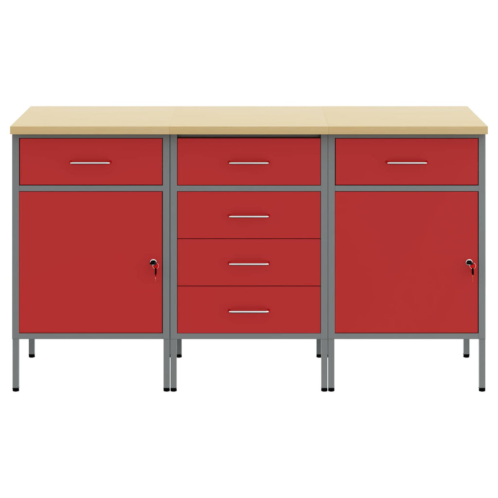 vidaXL Szafka robocza 3 pcs Czerwony i Szary 150 x 55 x 85 cm