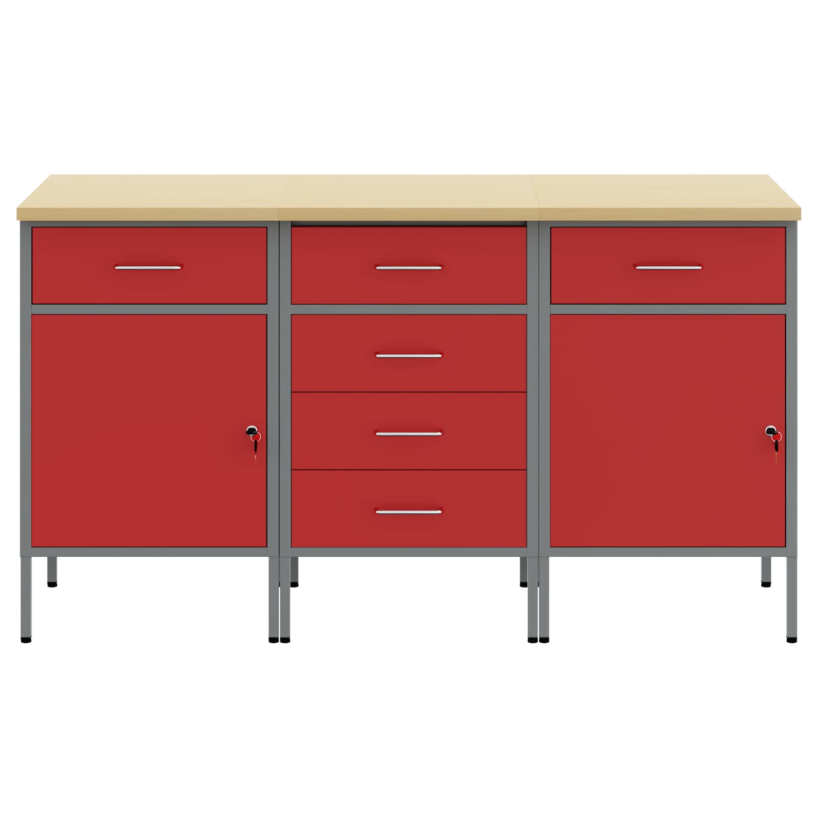 vidaXL Szafka robocza 3 pcs Czerwony i Szary 150 x 55 x 85 cm
