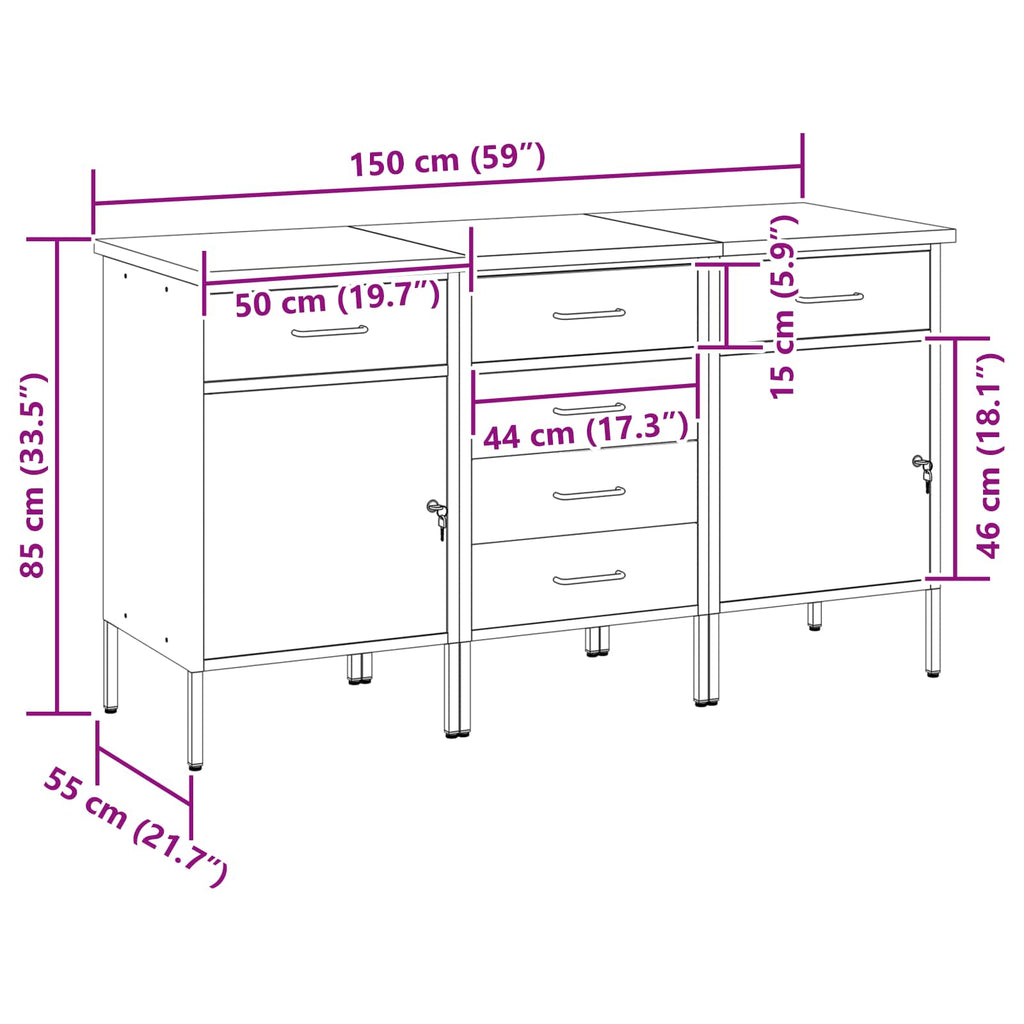 vidaXL Szafka robocza 3 pcs Czerwony i Szary 150 x 55 x 85 cm