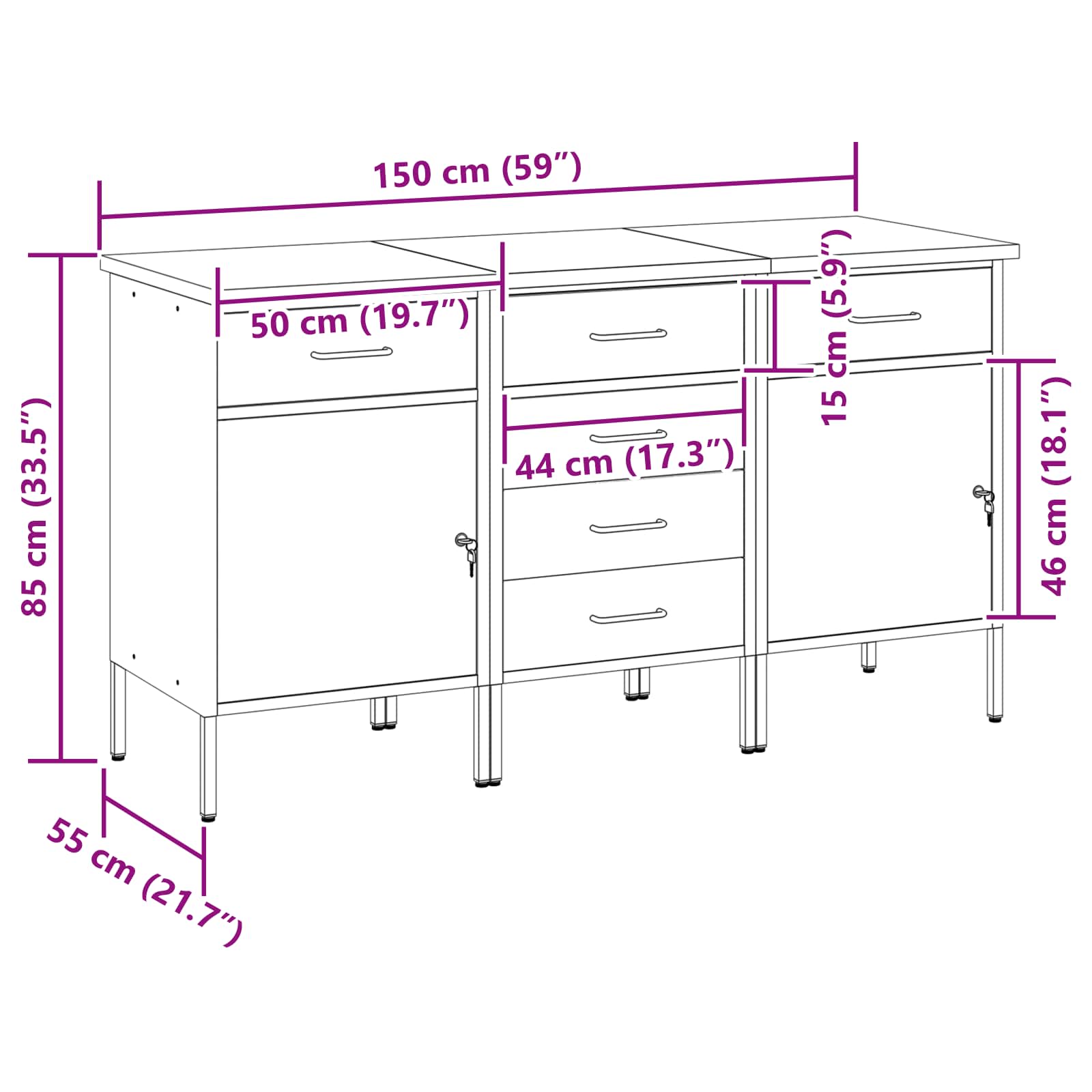 vidaXL Szafka robocza 3 pcs Czerwony i Szary 150 x 55 x 85 cm