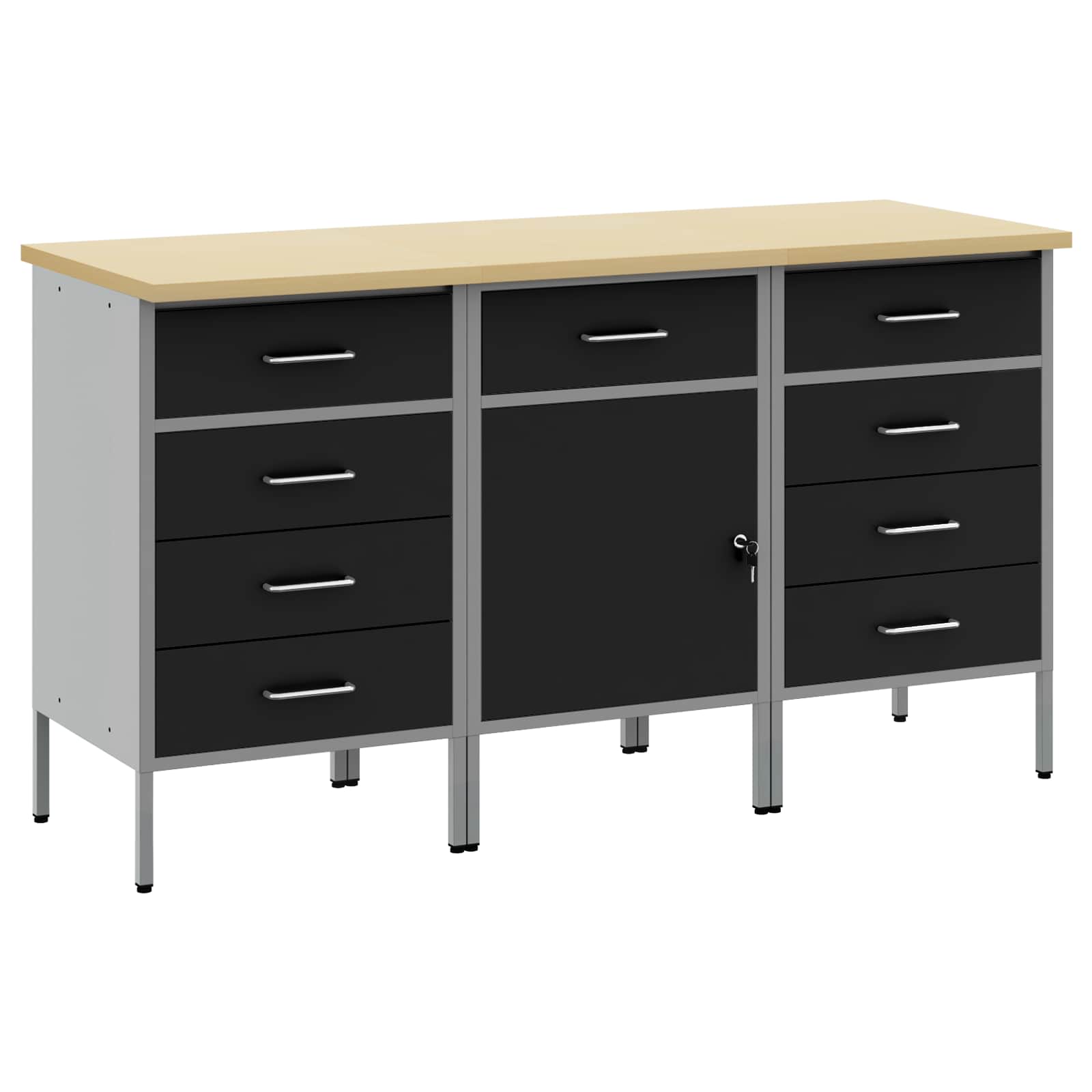 vidaXL Szafka robocza z szufladą 3 pcs Czarny i szary 150 x 55 x 85 cm