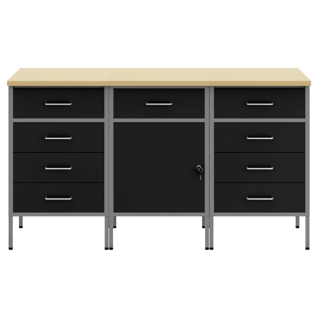 vidaXL Szafka robocza z szufladą 3 pcs Czarny i szary 150 x 55 x 85 cm